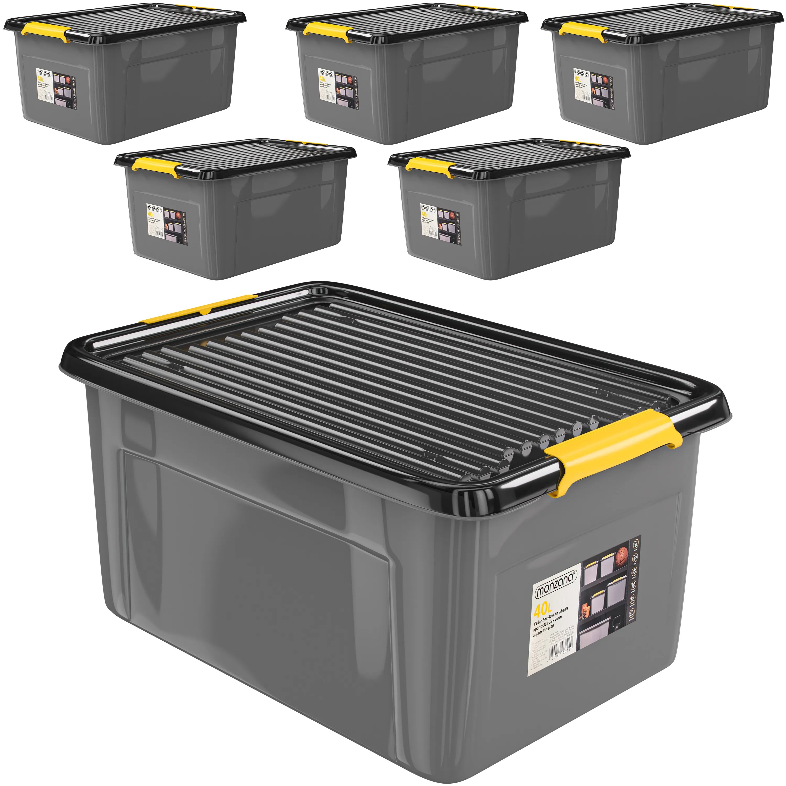 Aufbewahrungsbox 6er-Set Grau/Anthrazit 58x39x25cm stapelbar Aufbewahrungsbox 6er-Set Grau/Anthrazit 58x39x25cm stapelbar