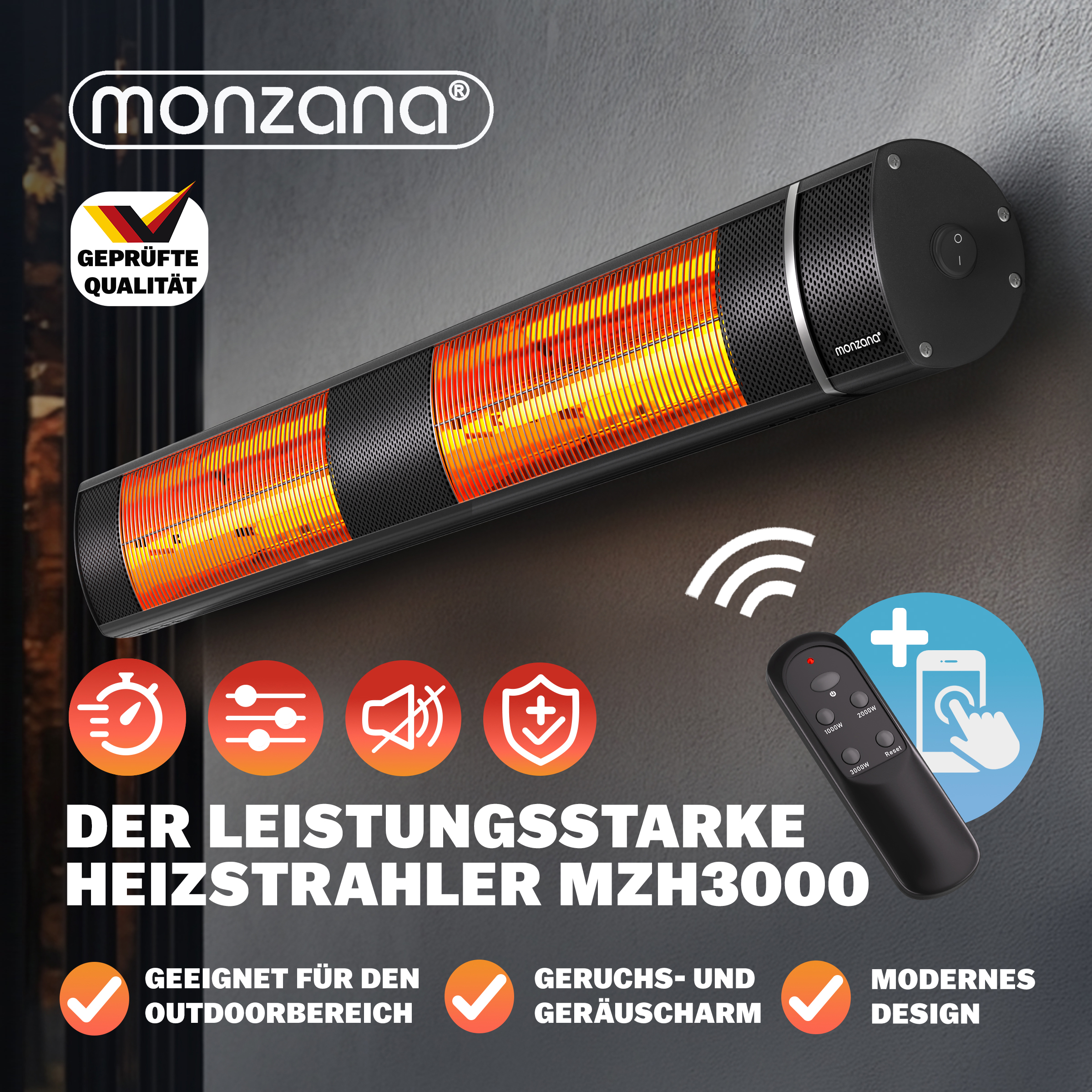 Heizstrahler MZH3000 Schwarz 3000W – Bild 2