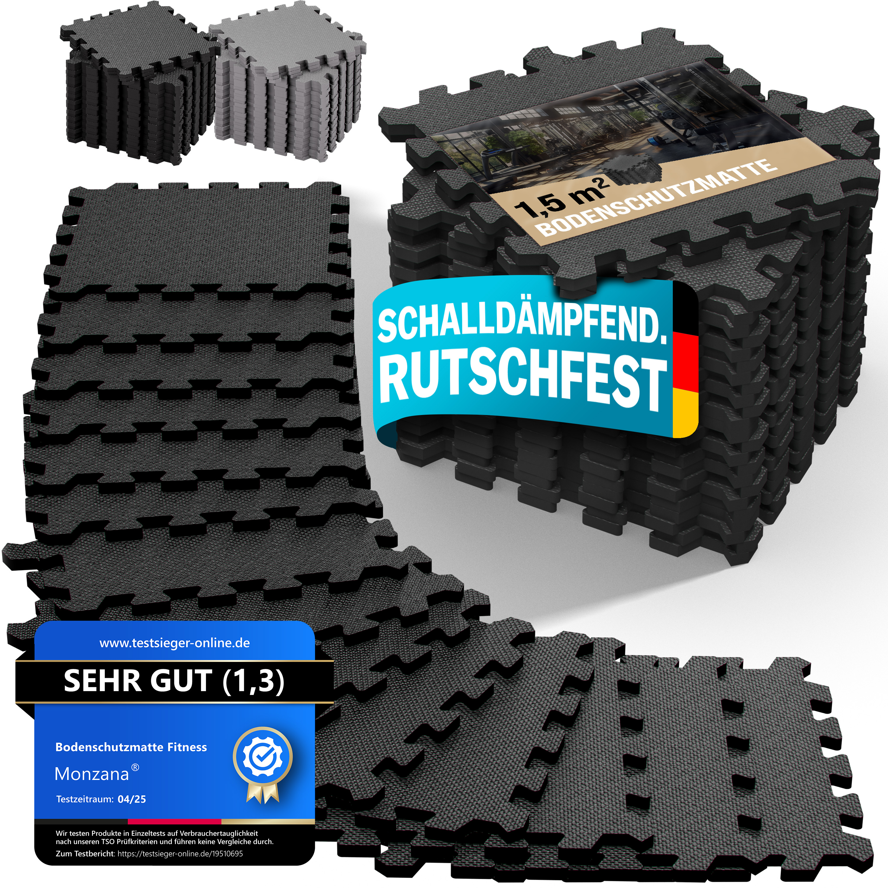 Bodenschutz-/Puzzlematten 18er-Set Schwarz 175x88x1cm Bodenschutz-/Puzzlematten 18er-Set Schwarz 175x88x1cm