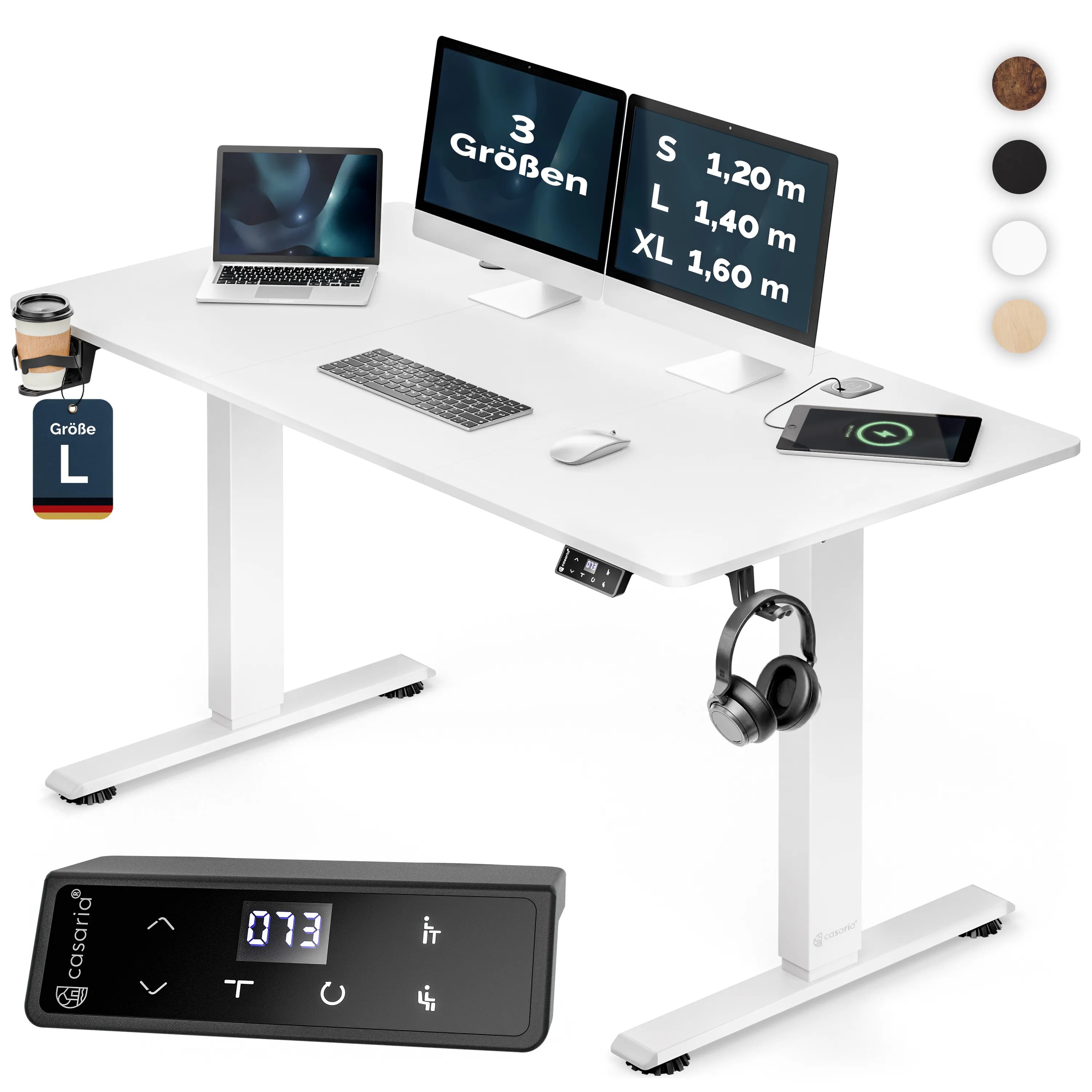 Höhenverstellbarer Schreibtisch Weiß 140x60x72-117cm – Bild 2