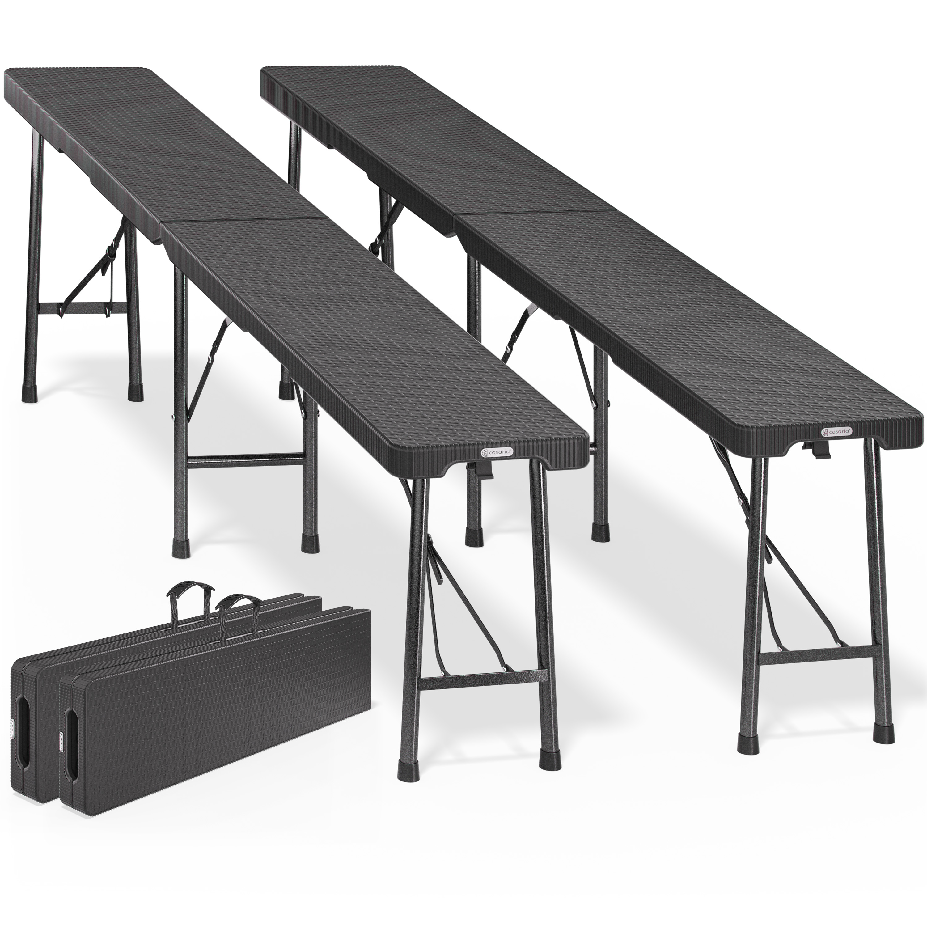 Rattanbänke Malmö 2er-Set Schwarz 180cm Rattanbänke Malmö 2er-Set Schwarz 180cm