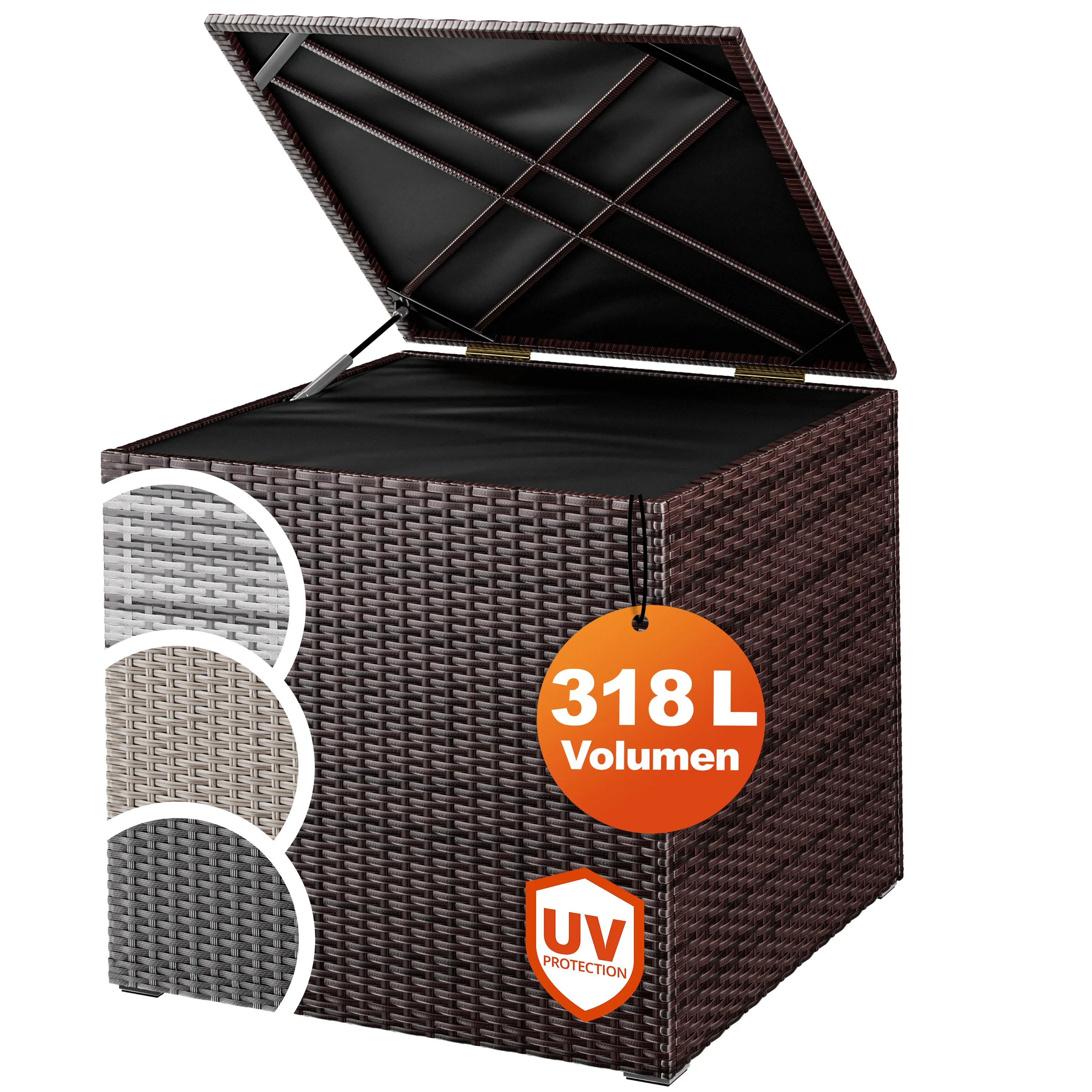 Gartenbox Polyrattan 318L Braun mit Innenverkleidung wetterfest Gartenbox Polyrattan 318L Braun mit Innenverkleidung wetterfest