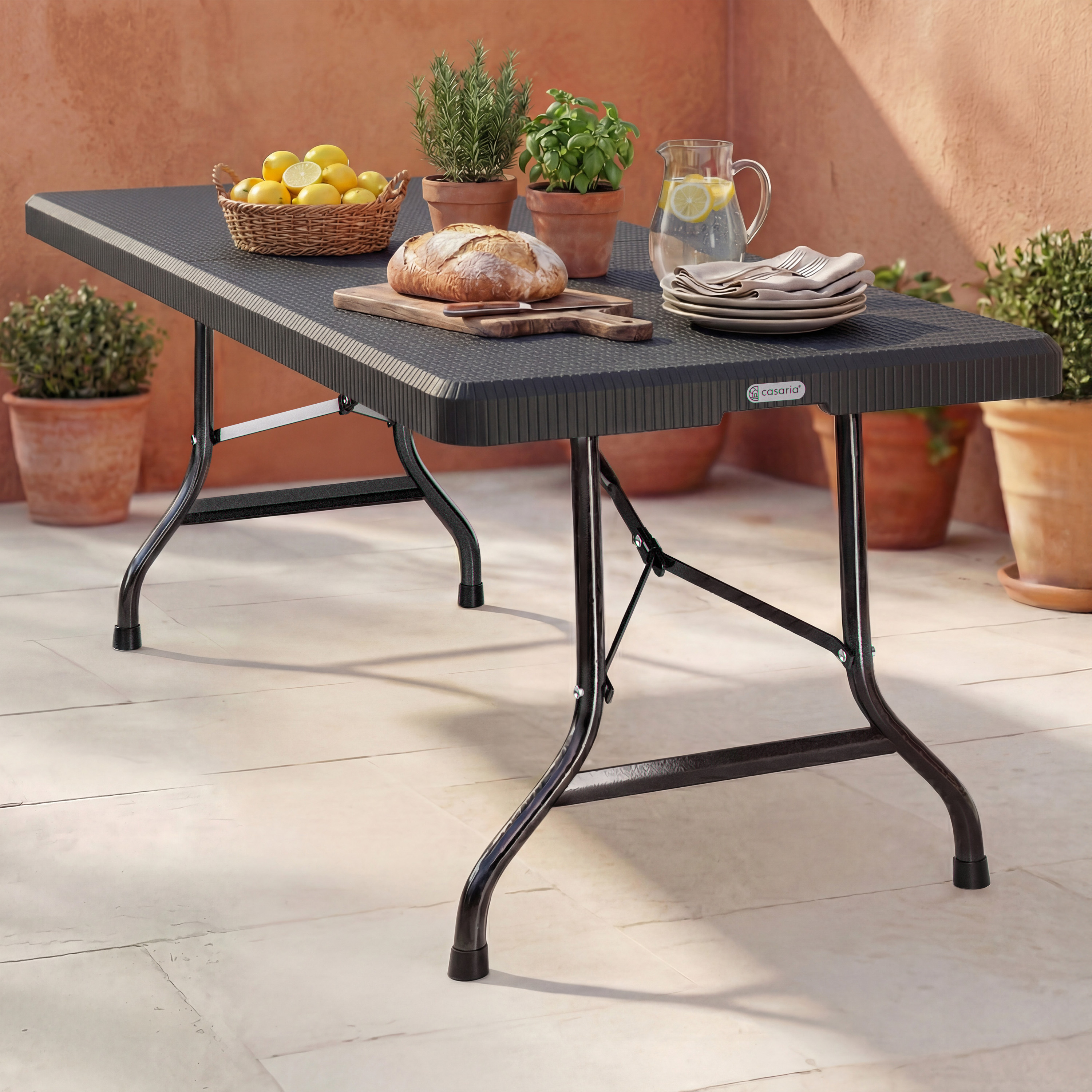 Gartentisch Schwarz Rattan-Look 180x75x73cm klappbar – Bild 2