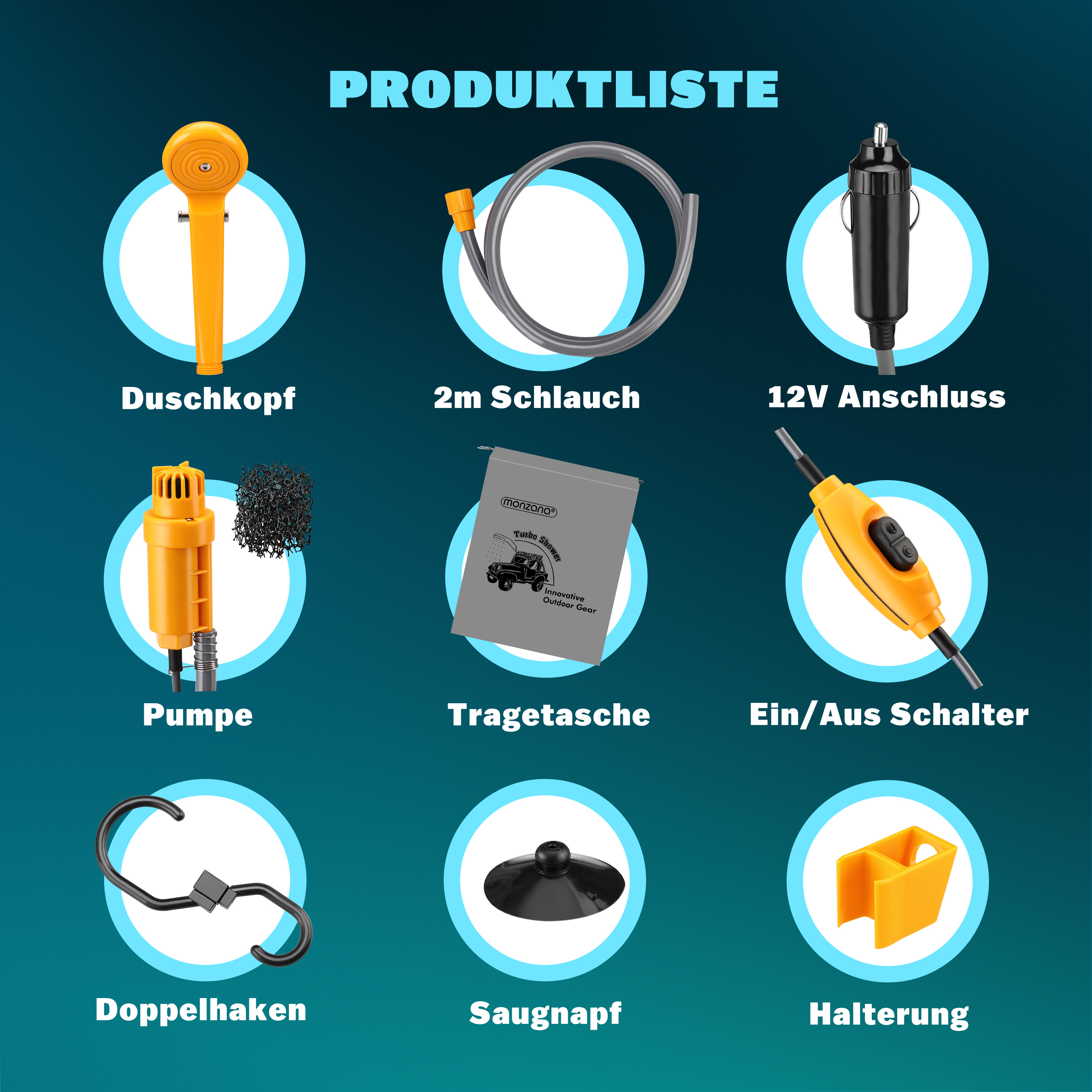 Campingdusche Gelb mit Tauchpumpe – Bild 2