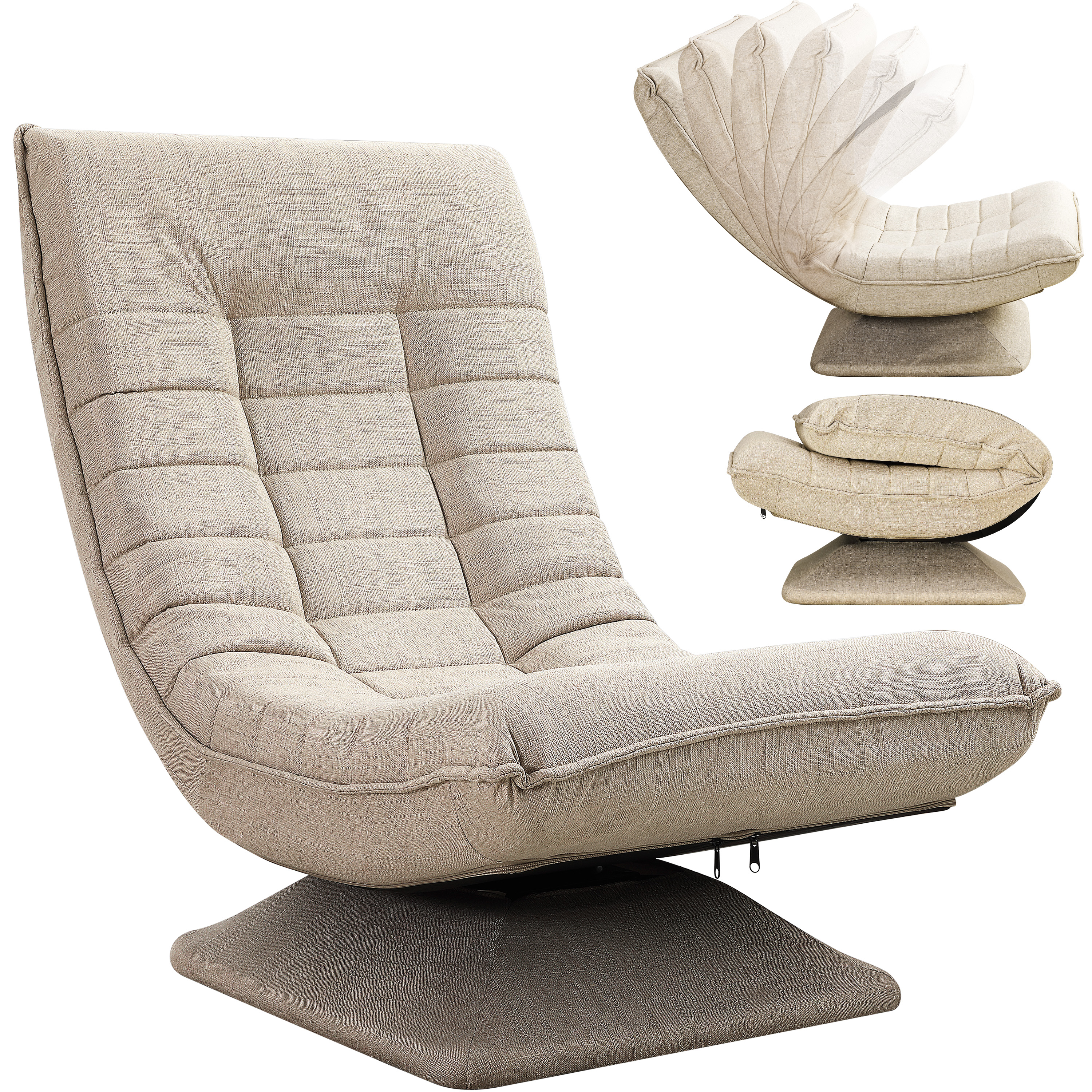 Sessel Aberdeen Creme Stoff 5fach verstellbar 360 Grad drehbar klappbar – Bild 2