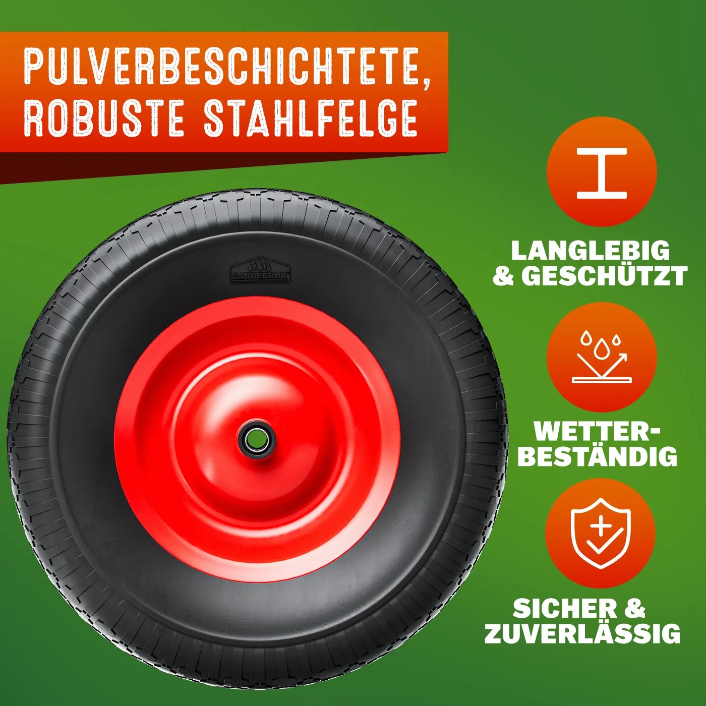 Schubkarrenrad Schwarz pannensicher PU-Schaum 200kg Kugellager inkl Achse – Bild 2