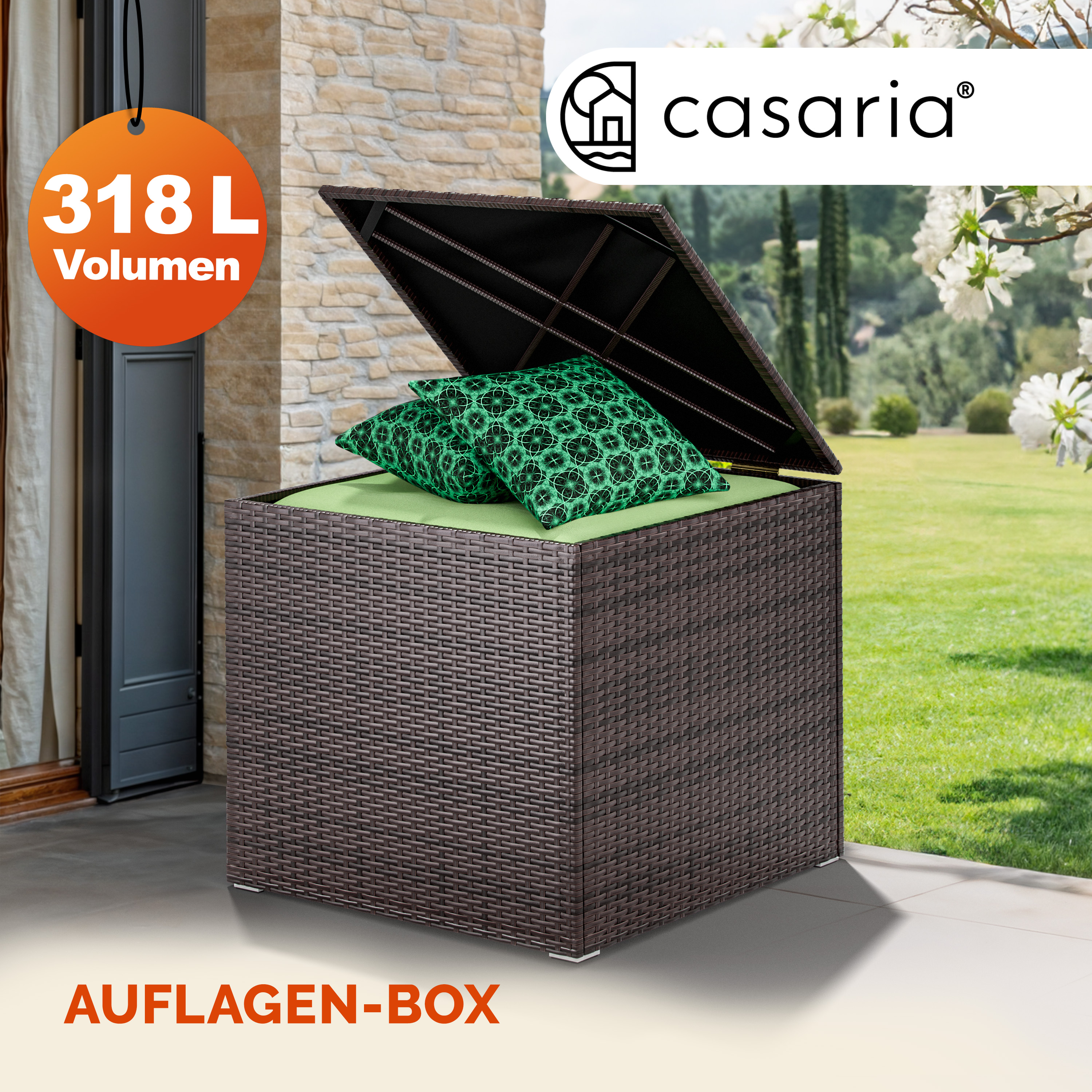 Gartenbox Polyrattan 318L Braun mit Innenverkleidung wetterfest – Bild 2