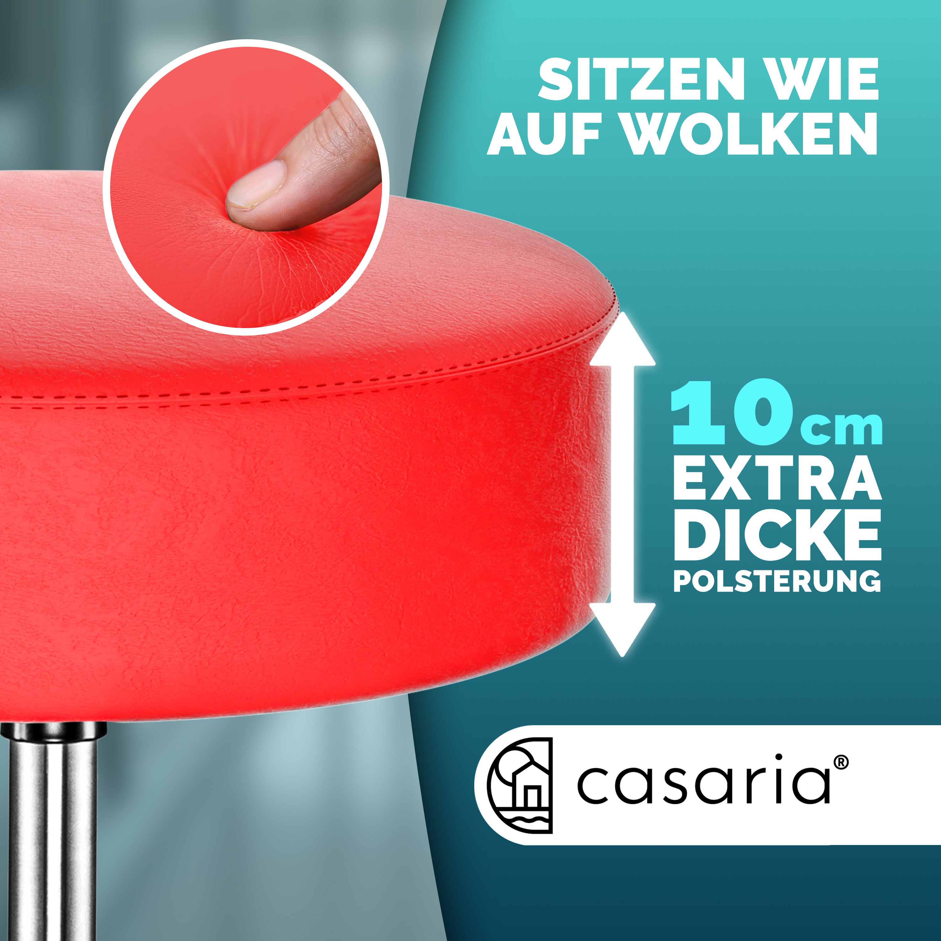 Rollhocker Kunstleder 2er-Set Rot 360° drehbar – Bild 2