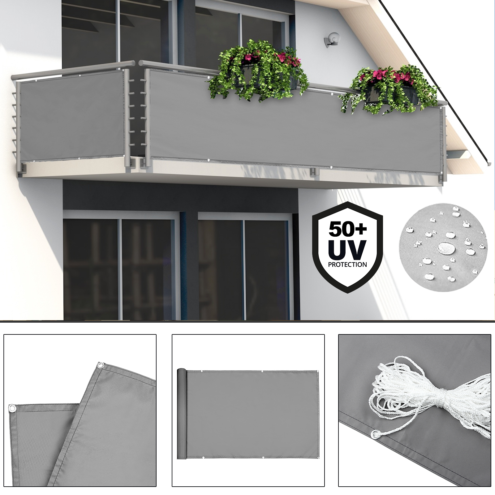 Sichtschutz für Balkon Betonoptik 5m – Bild 2