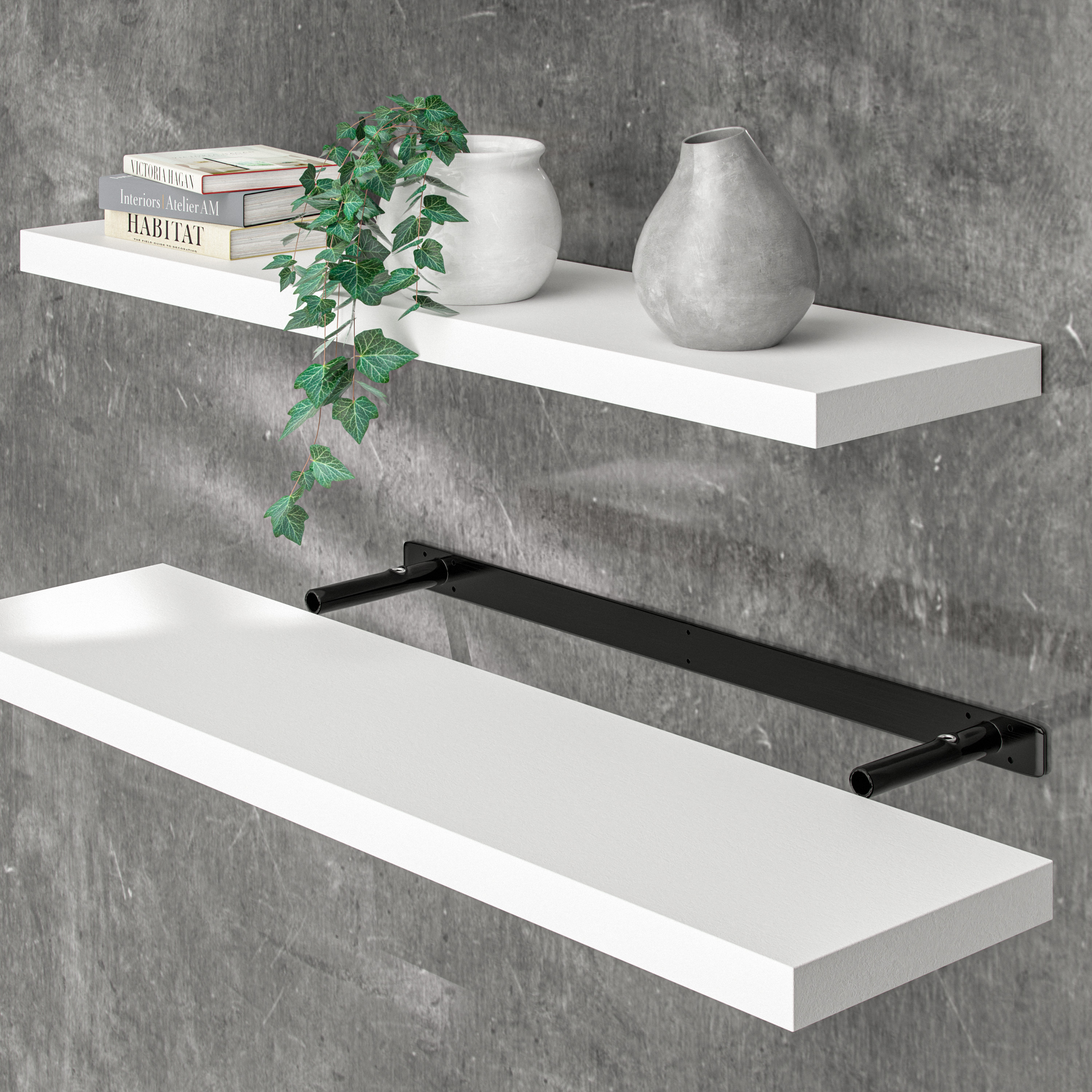 Wandregal Schweberegal 90cm Weiß + Halterung – Bild 2