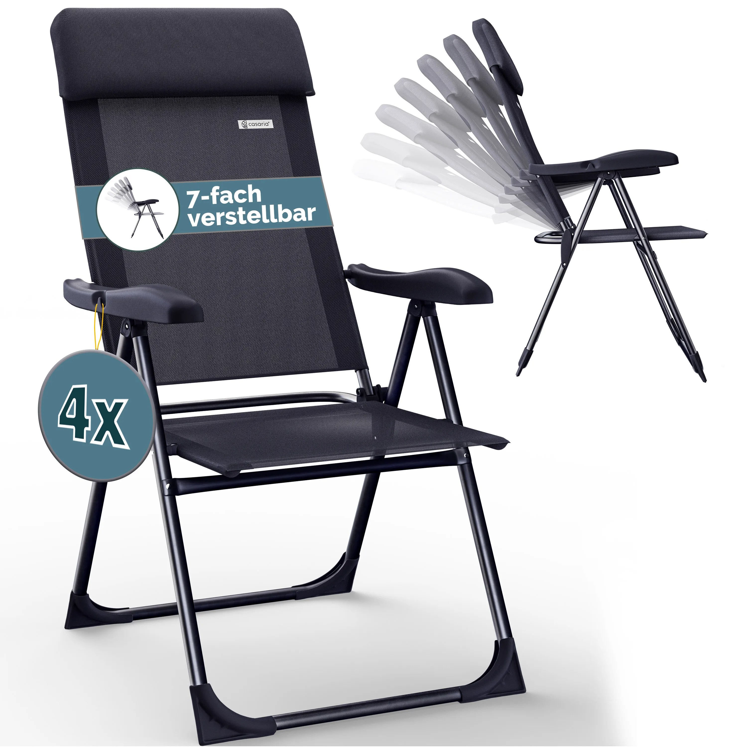 Gartenstuhl klappbar 4er-Set Anthrazit Alu Hochlehner verstellbar Gartenstuhl klappbar 4er-Set Anthrazit Alu Hochlehner verstellbar