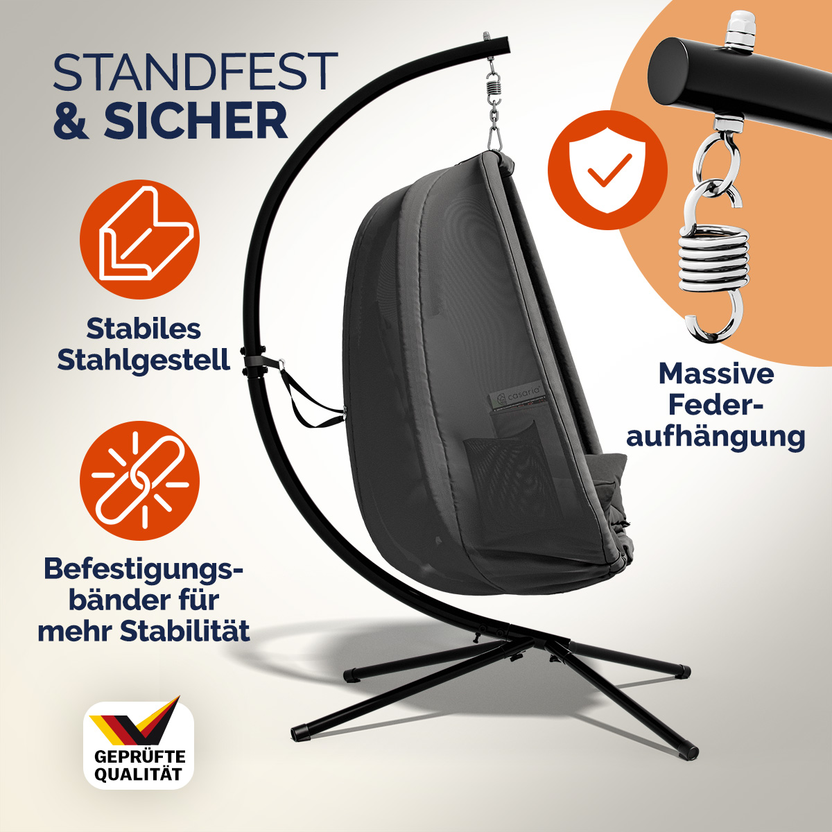 Hängesessel Alvie Grau 190x140x110cm – Bild 2