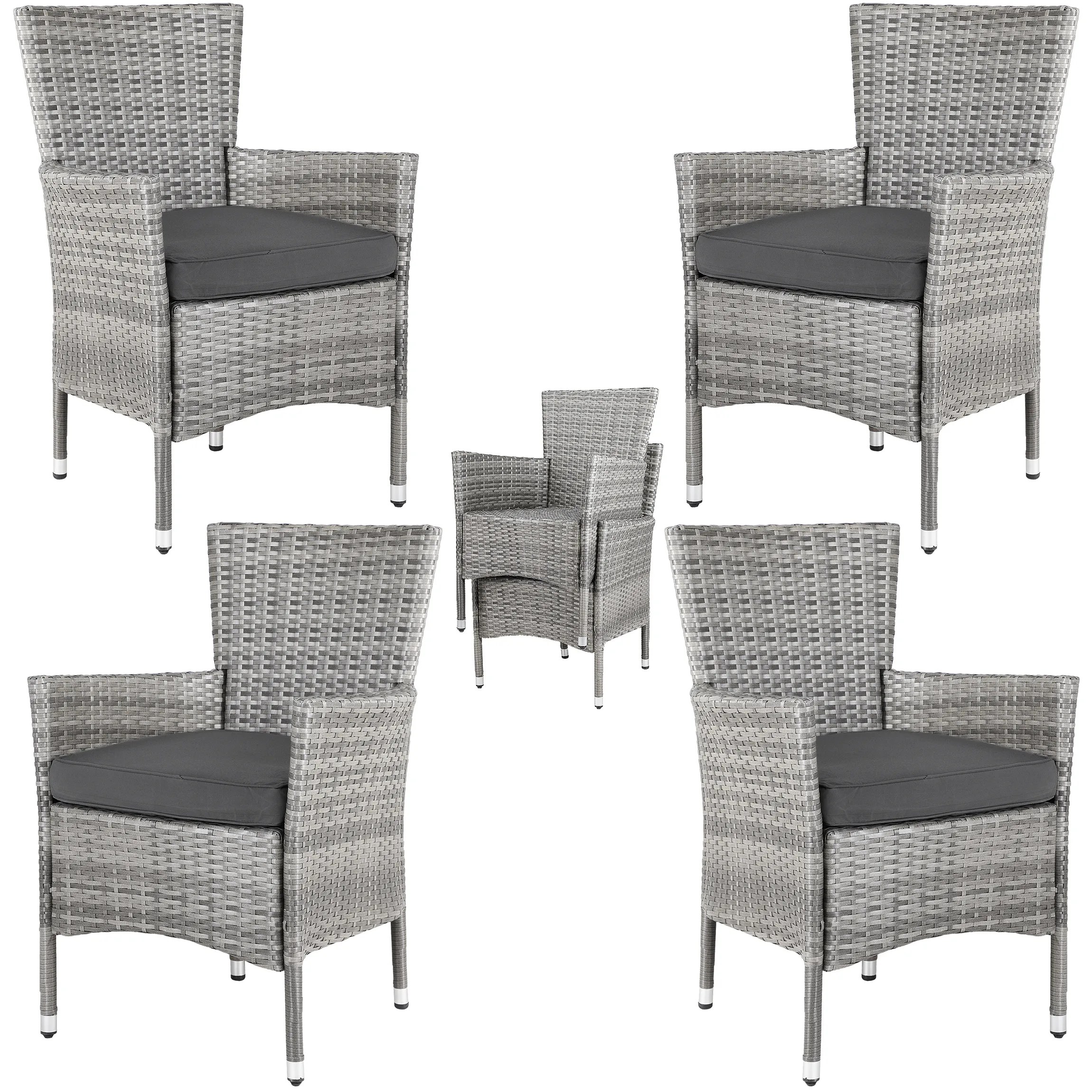 Polyrattan Gartenstuhl 4er-Set Grau/Anthrazit stapelbar Polyrattan Gartenstuhl 4er-Set Grau/Anthrazit stapelbar