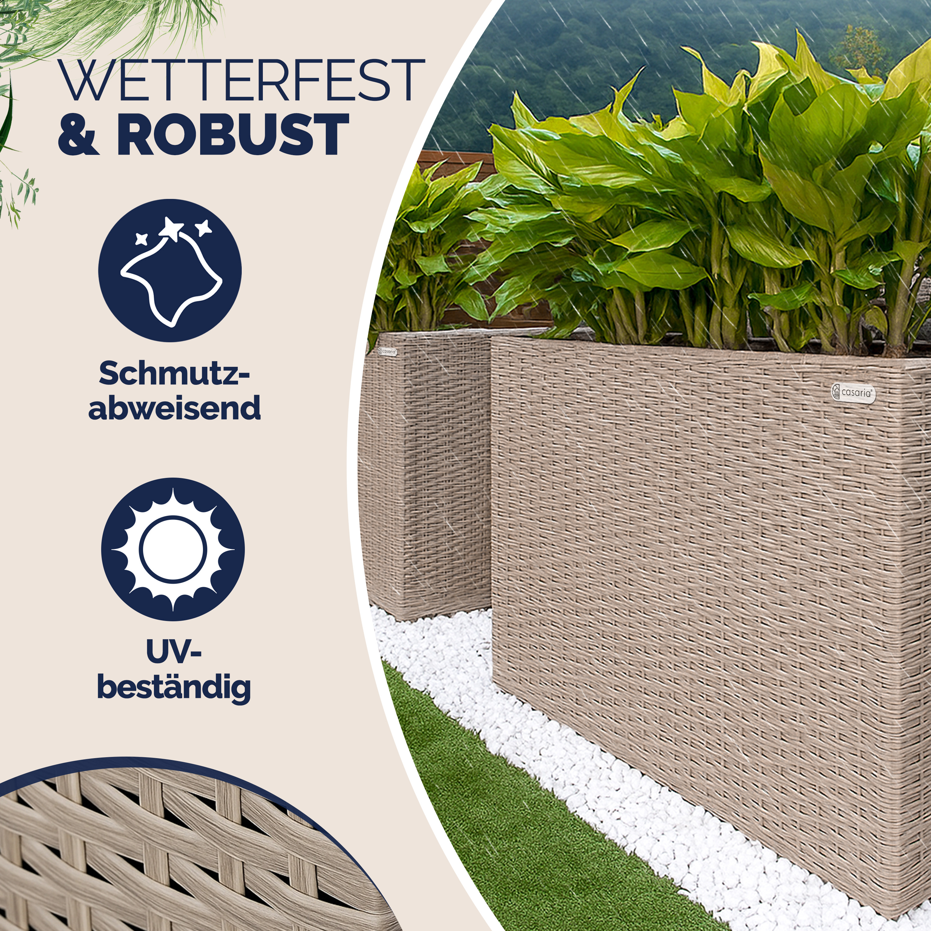 Polyrattan Blumentopf Creme 83x30,5x60cm – Bild 2