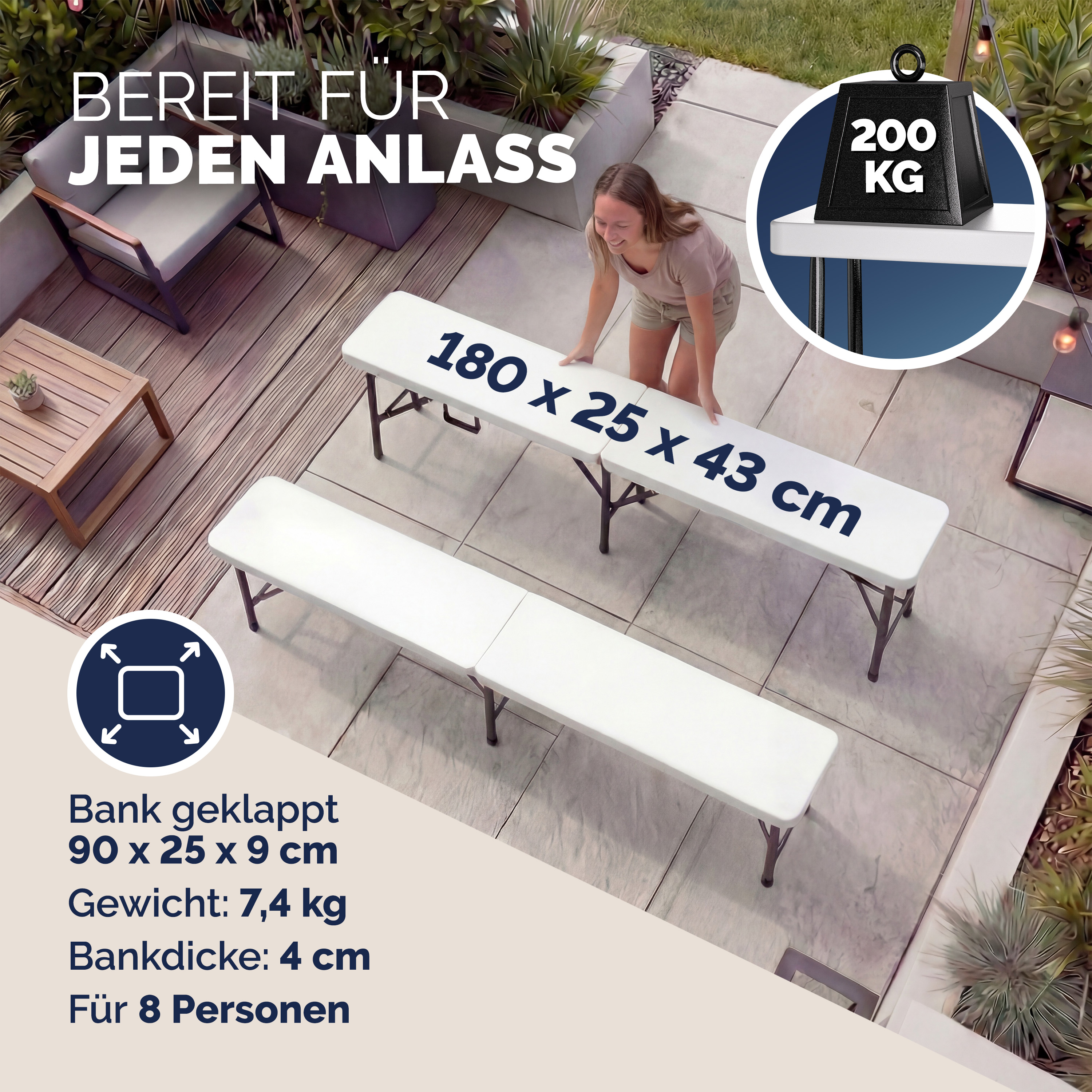 Bierbank 2er-Set klappbar platzsparend für 8 Personen 200kg je Bank – Bild 2