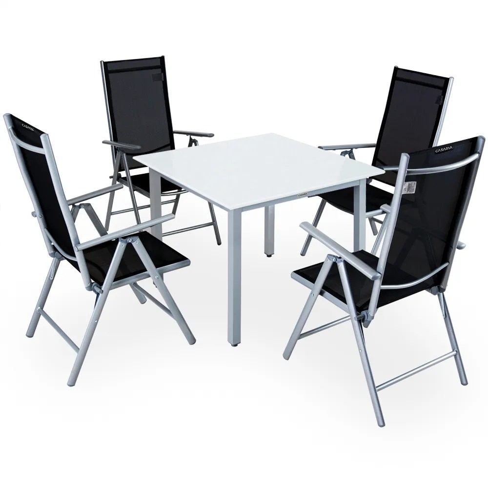 Garten-Sitzgruppe Bern 5-tlg Silber Alu Milchglas Garten-Sitzgruppe Bern 5-tlg Silber Alu Milchglas