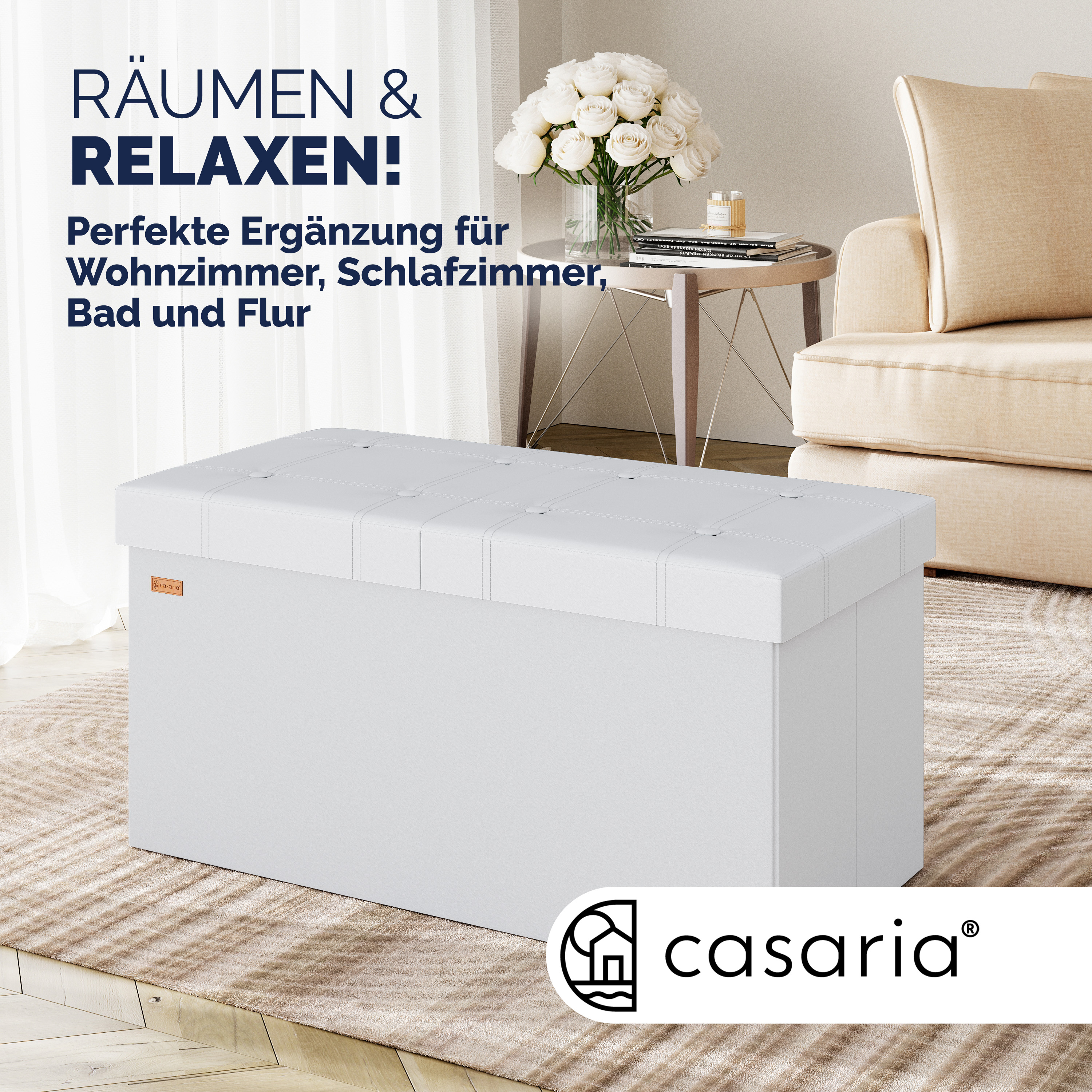 Sitzbank Weiß 76x38x38cm mit Stauraum faltbar – Bild 2