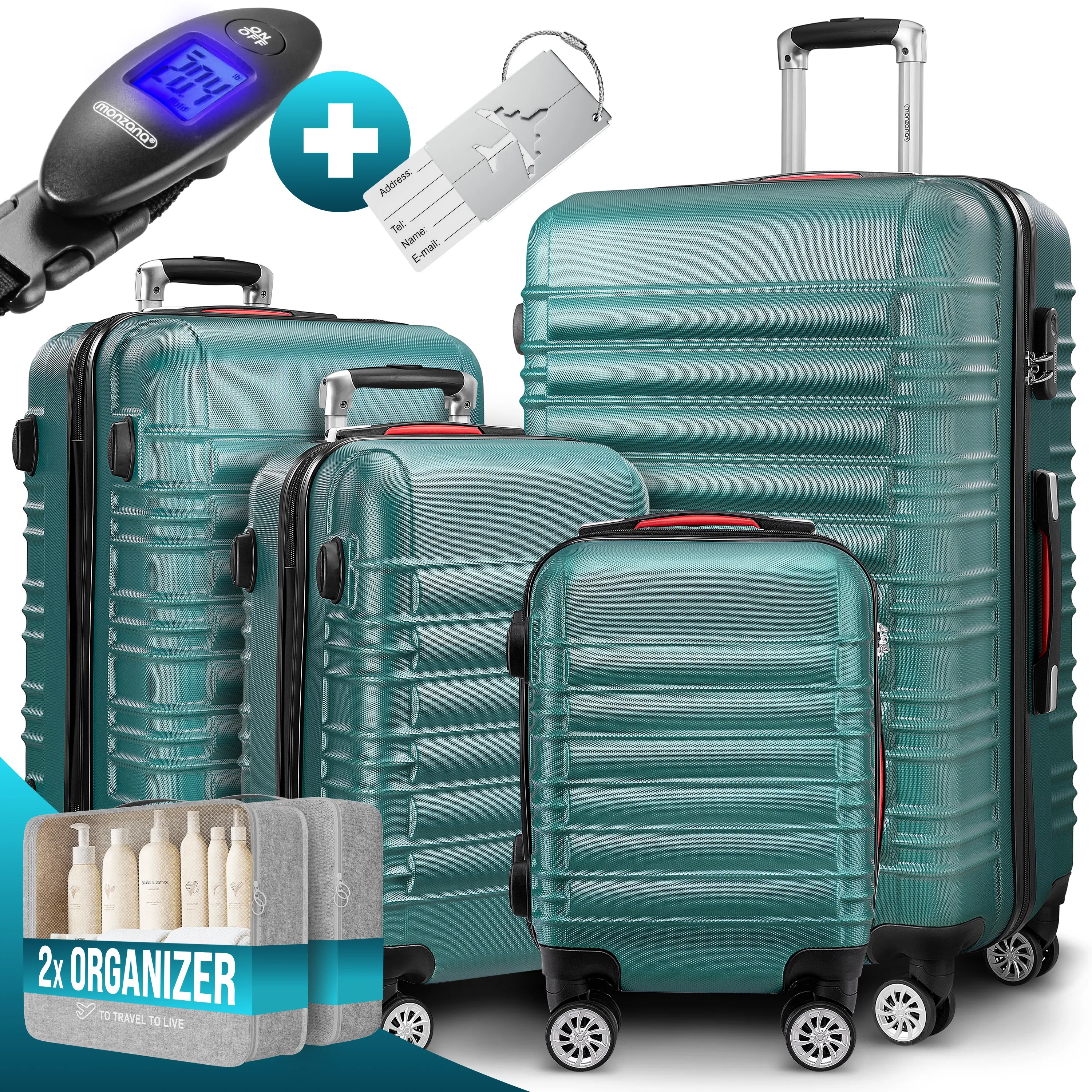 Hartschalenkoffer Set 4-tlg mit Zubehör Rollen 360º Grün ABS Hartschalenkoffer Set 4-tlg mit Zubehör Rollen 360º Grün ABS