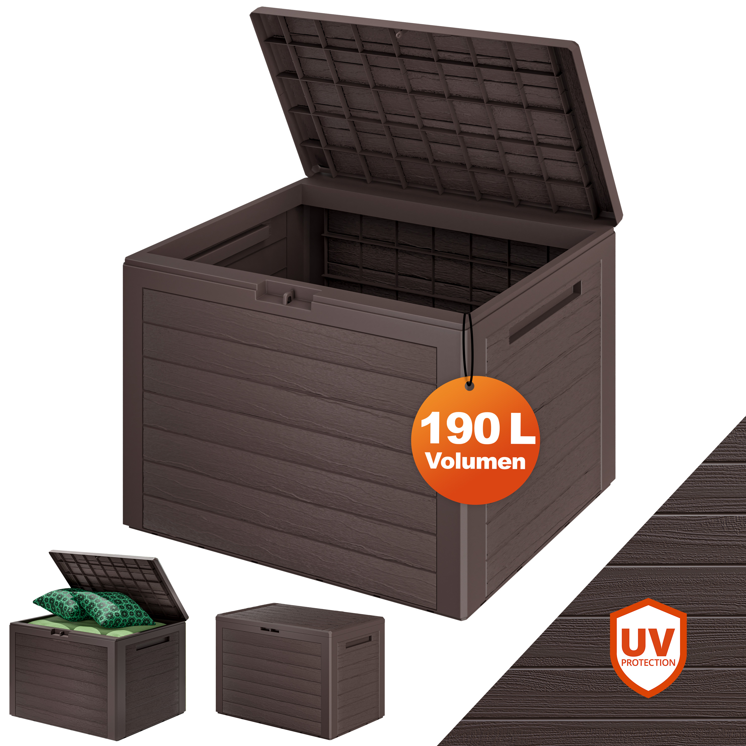Gartenbox Lille 190L Braun in Holzoptik wetterfest abschließbar – Bild 2