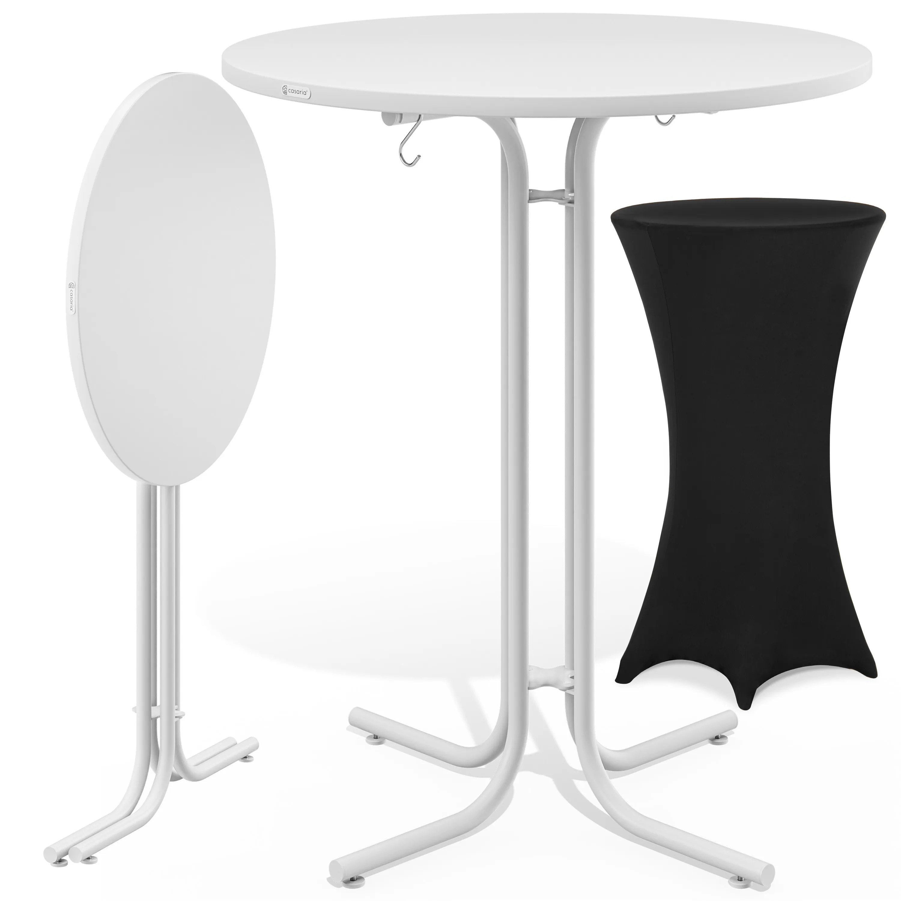 Stehtisch Weiß 110x70cm + Stehtischhusse Schwarz Ø70cm Stehtisch Weiß 110x70cm + Stehtischhusse Schwarz Ø70cm