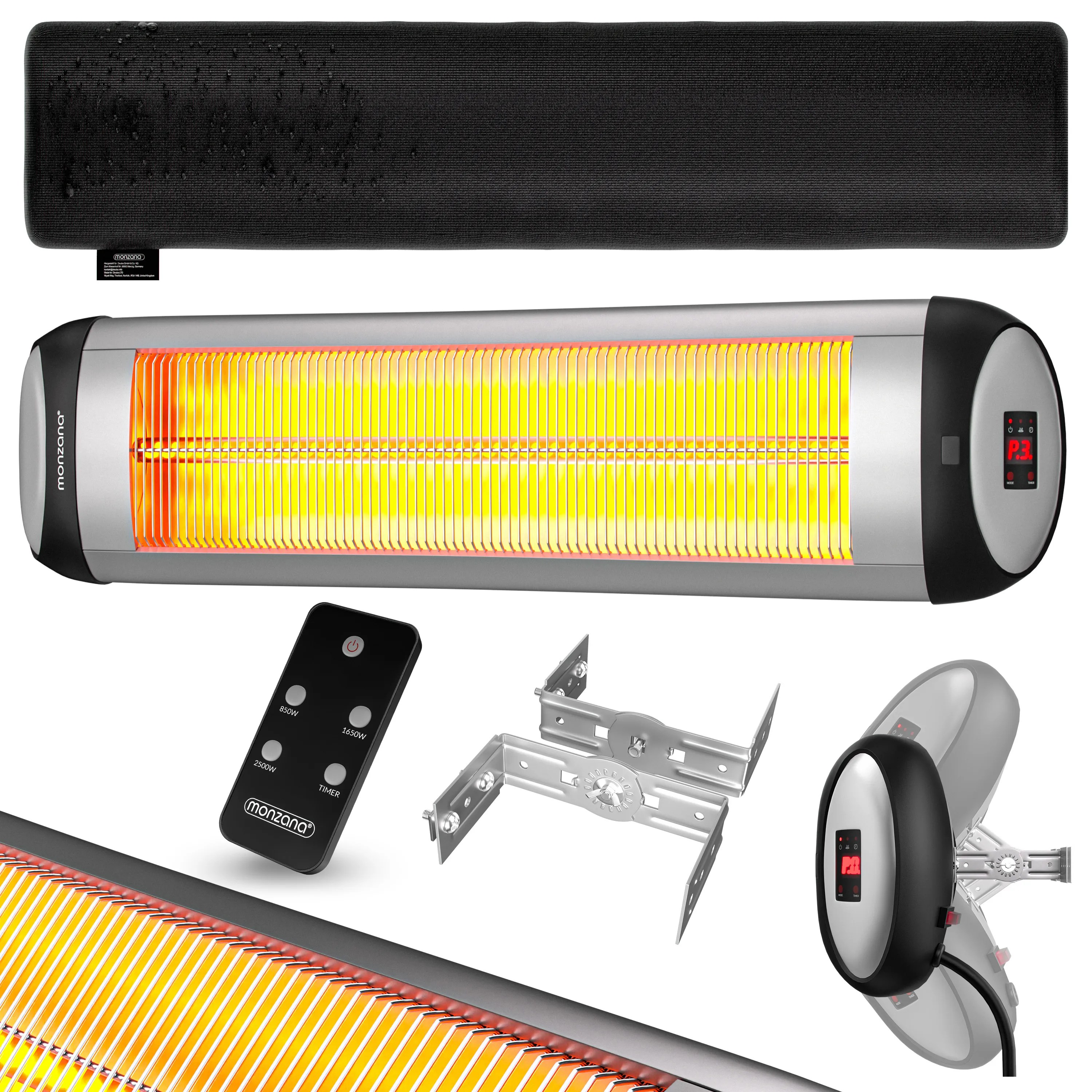 Heizstrahler MZH2501 Silber 2500W 90° verstellbar Heizstrahler MZH2501 Silber 2500W 90° verstellbar