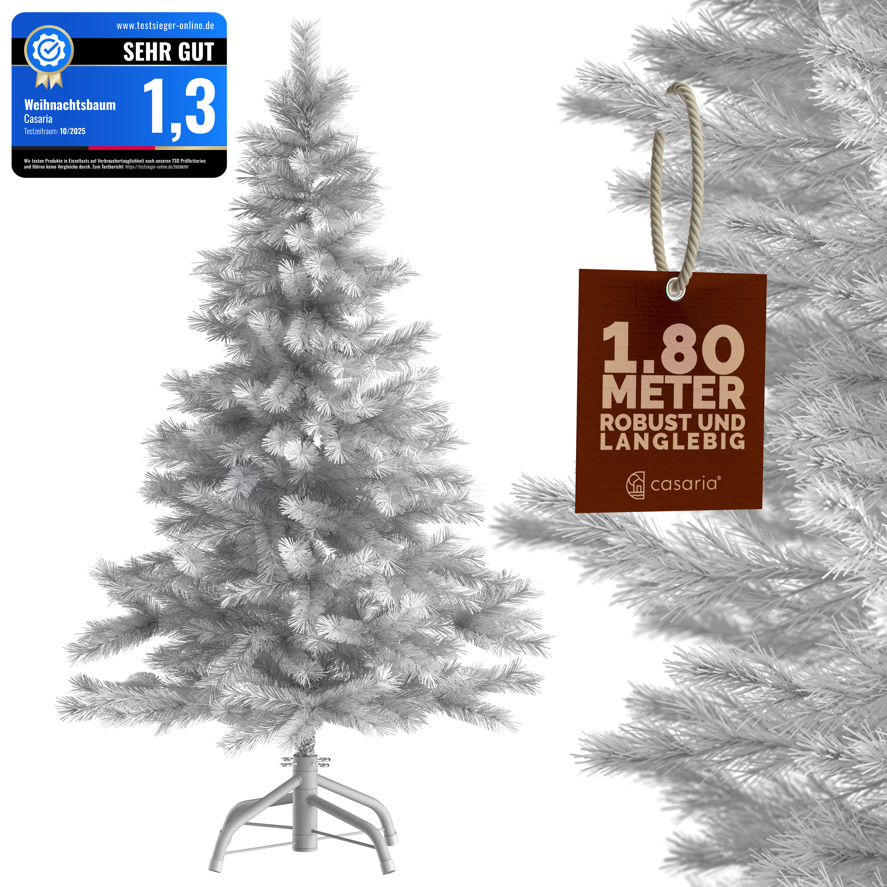 Künstlicher Weihnachtsbaum Weiß 180cm PVC mit stabilem Metallständer – Bild 2