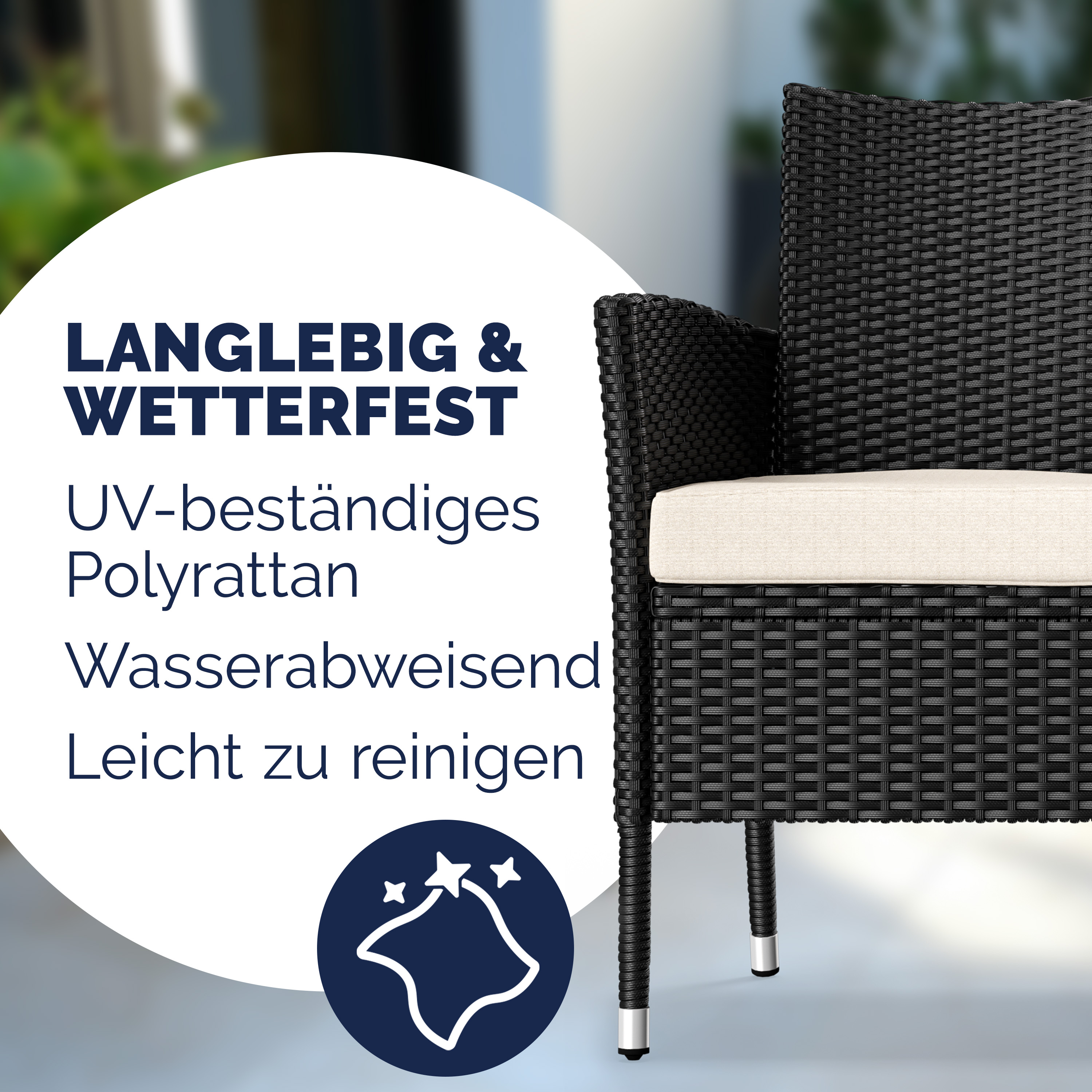 Polyrattan Kino Bank Schwarz 145x58x87cm – Bild 2