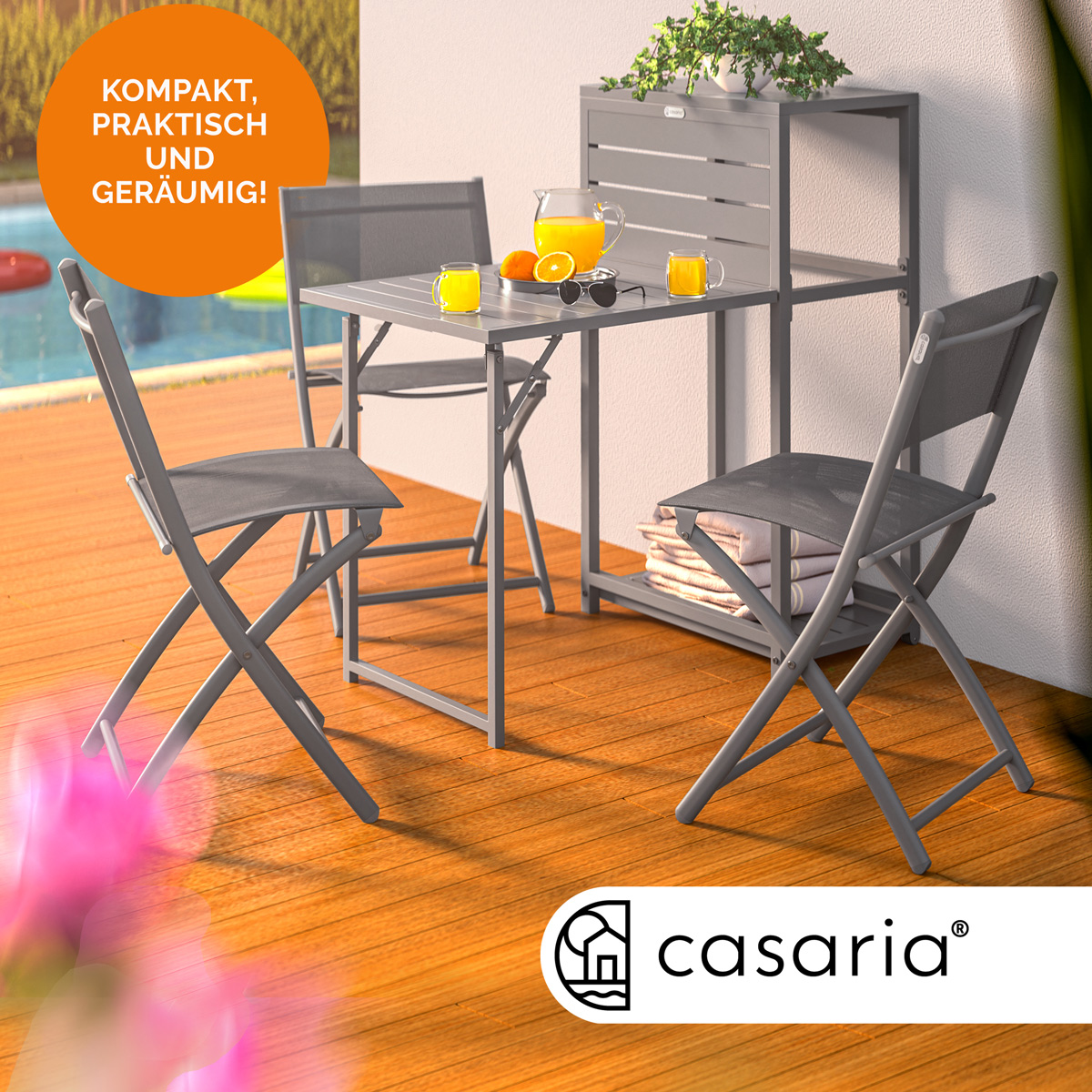 Sitzgruppe Garten 4-tlg Grau Metall klappbar – Bild 2