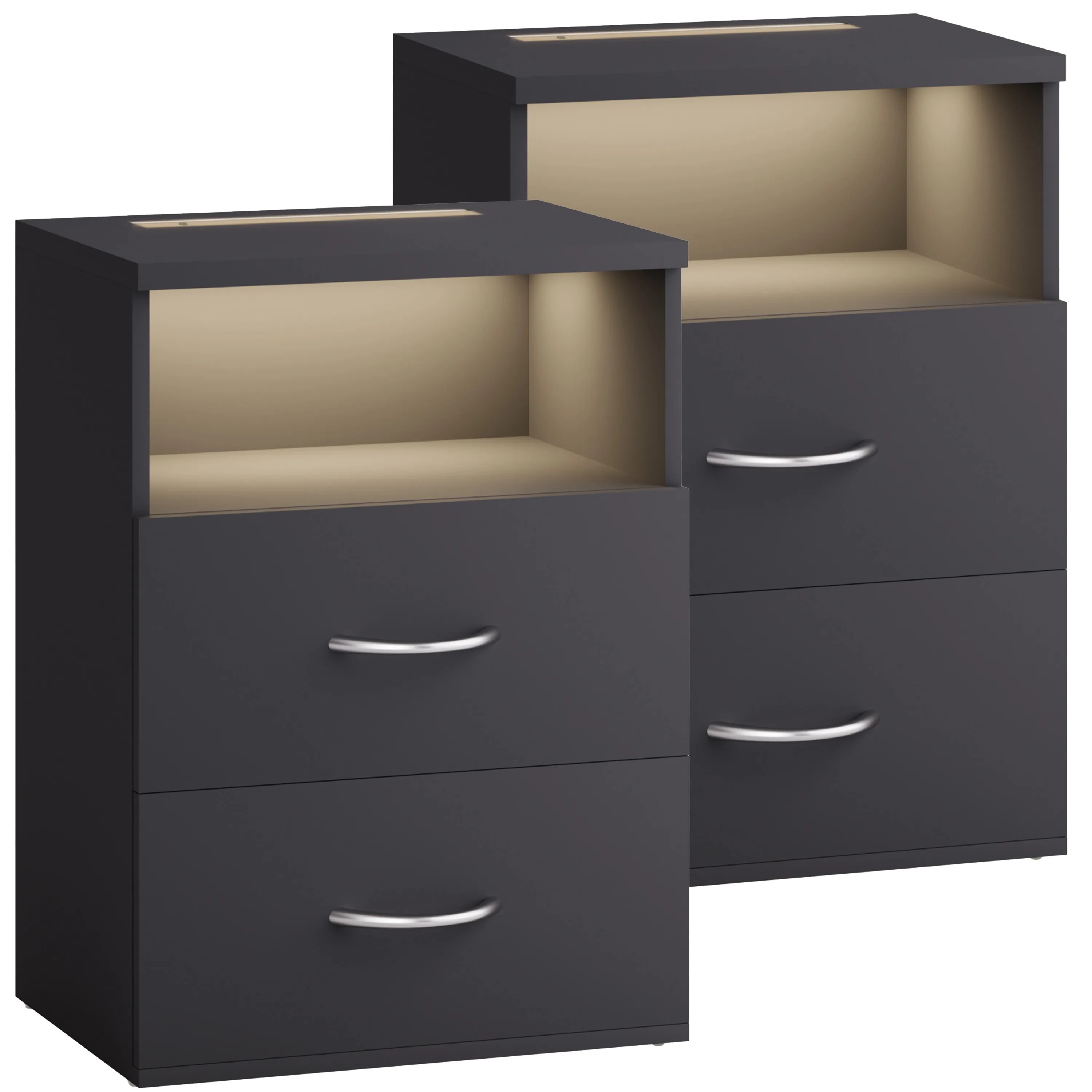 Nachttisch Jamie 2er-Set Anthrazit 55x40x28cm Nachttisch Jamie 2er-Set Anthrazit 55x40x28cm