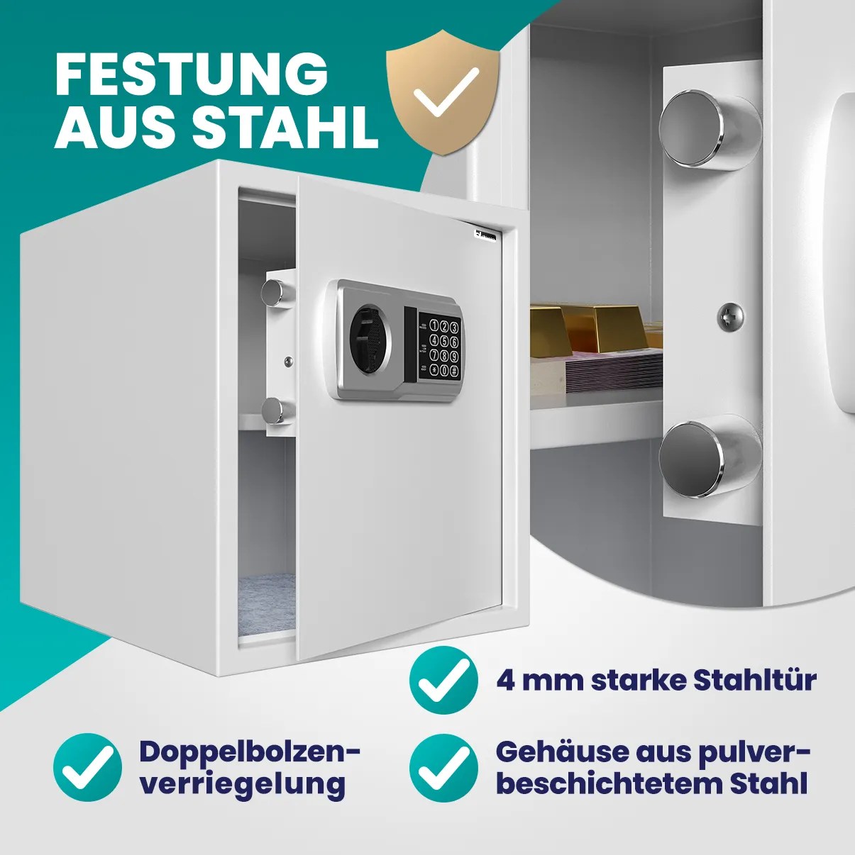 Elektrischer Tresor 35x40x40cm - 4mm Tür inkl Batterien – Bild 2