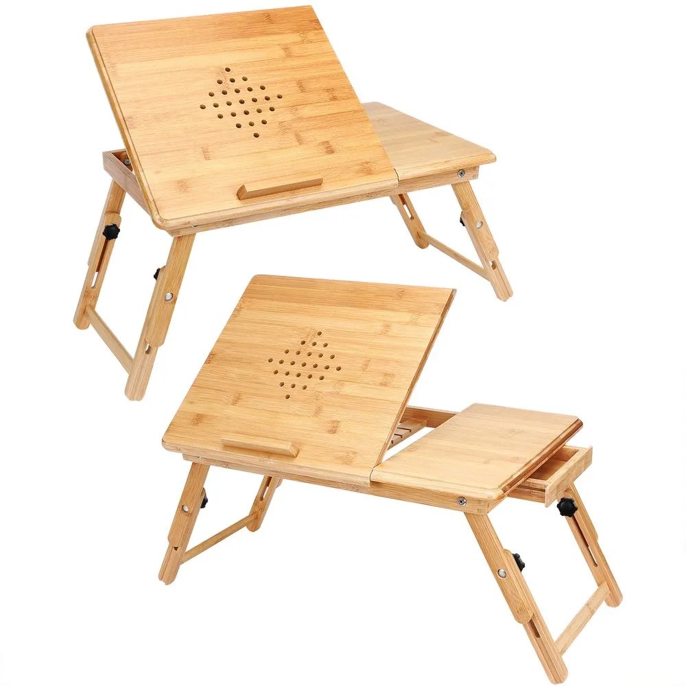 Laptoptisch Bambus 2er-Set 55x28x35cm Belüftungslöcher & Schublade Laptoptisch Bambus 2er-Set 55x28x35cm Belüftungslöcher & Schublade