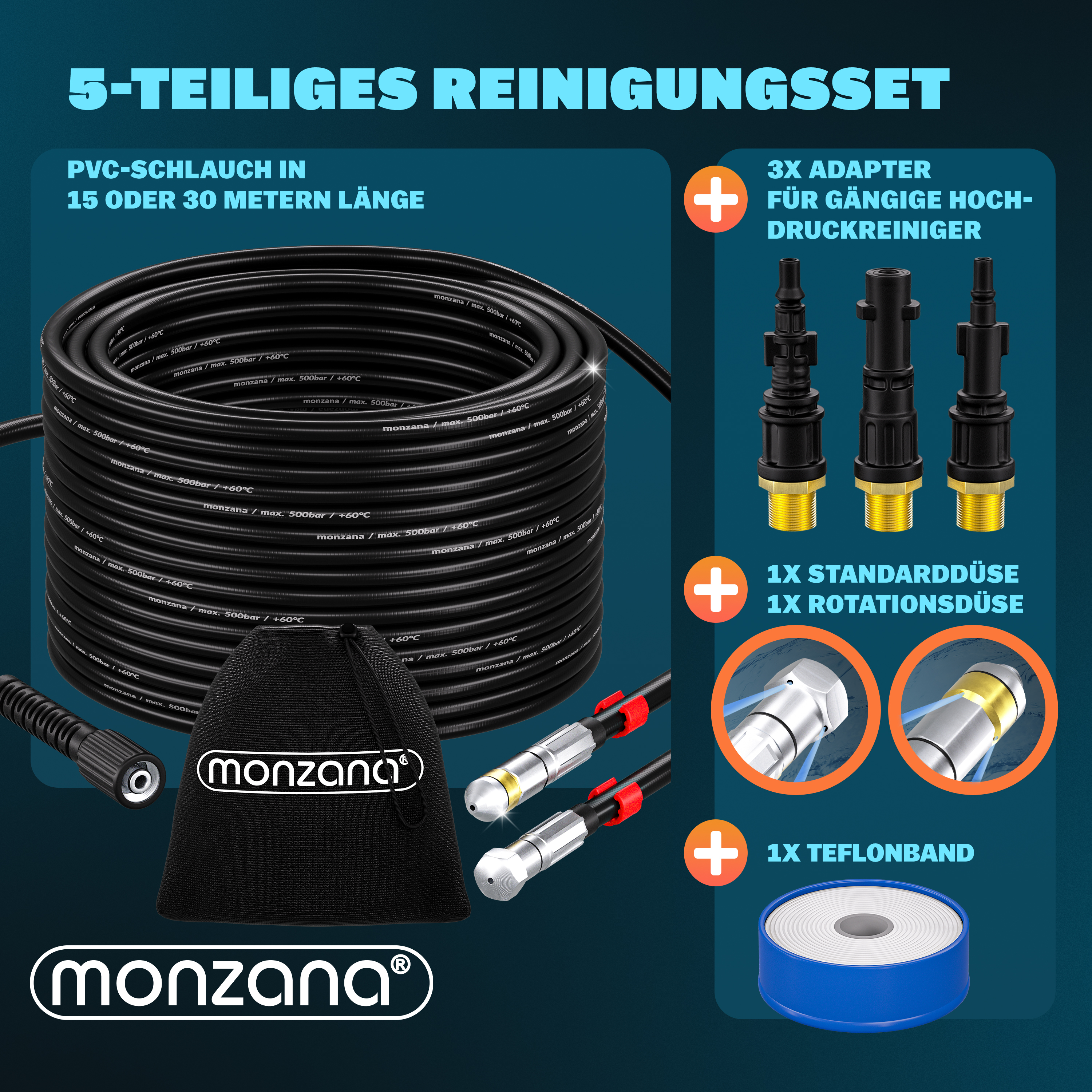 Rohrreinigungsset Premium 5-tlg Schwarz 30m – Bild 2