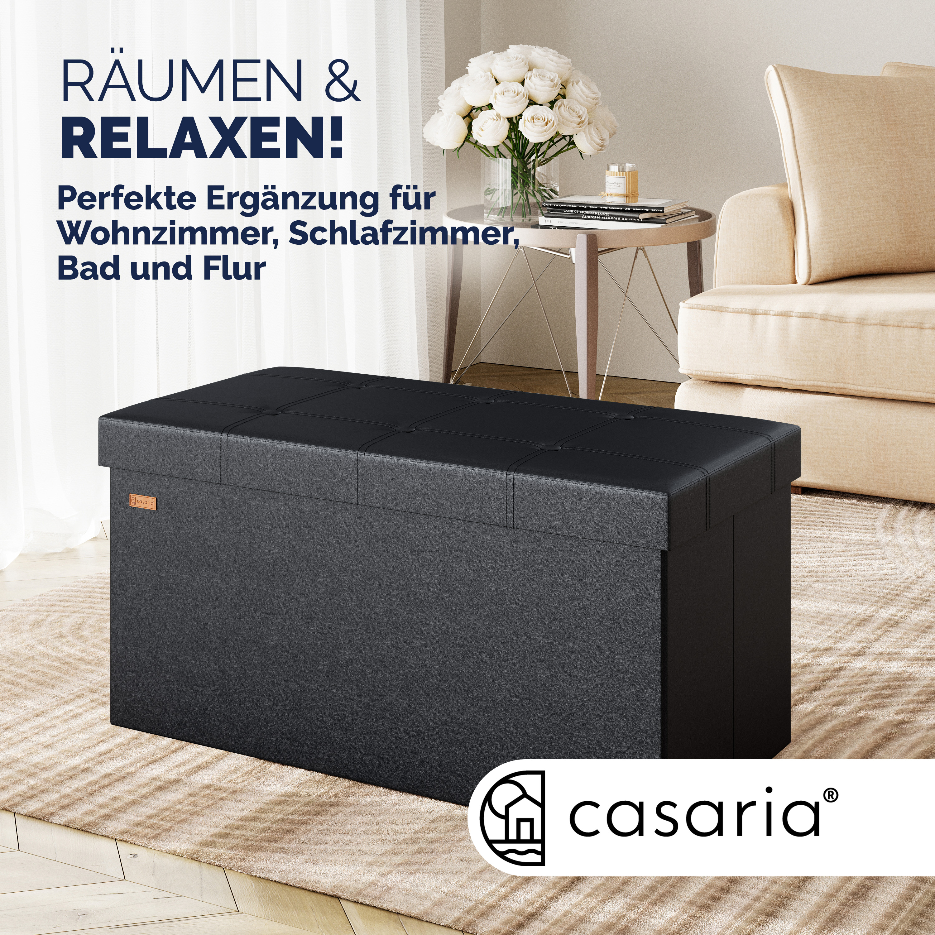 Sitzbank Schwarz 80x40x40cm MDF faltbar – Bild 2