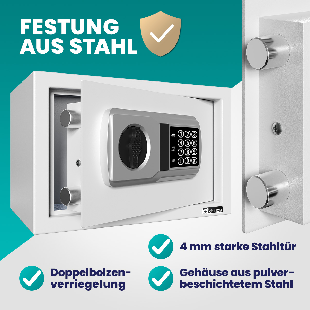 Elektr Möbeltresor 31x20x20cm 3,2mm Tür inkl Batterien – Bild 2