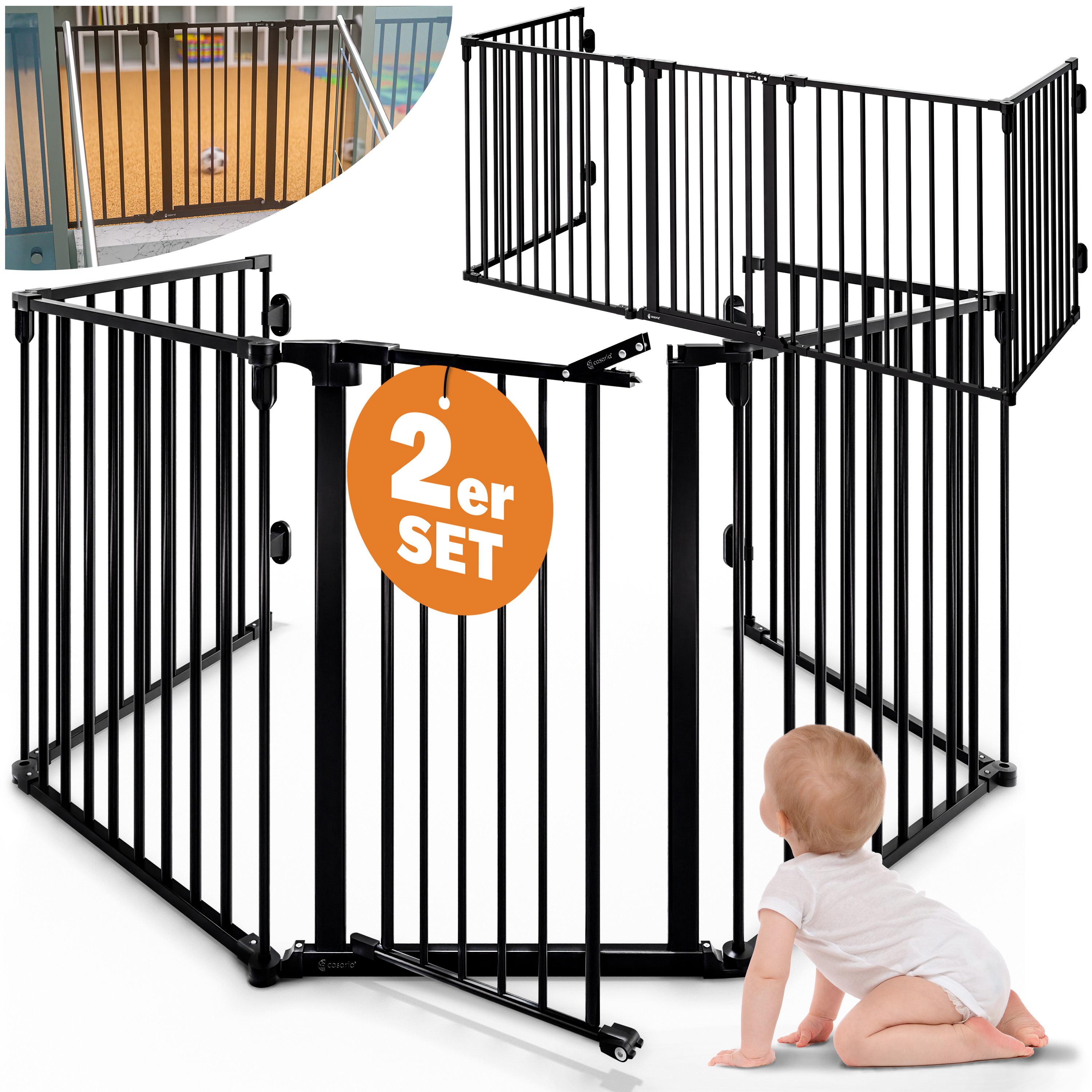 Kaminschutzgitter 2er-Set Schwarz Stahl 306x76,5cm – Bild 2