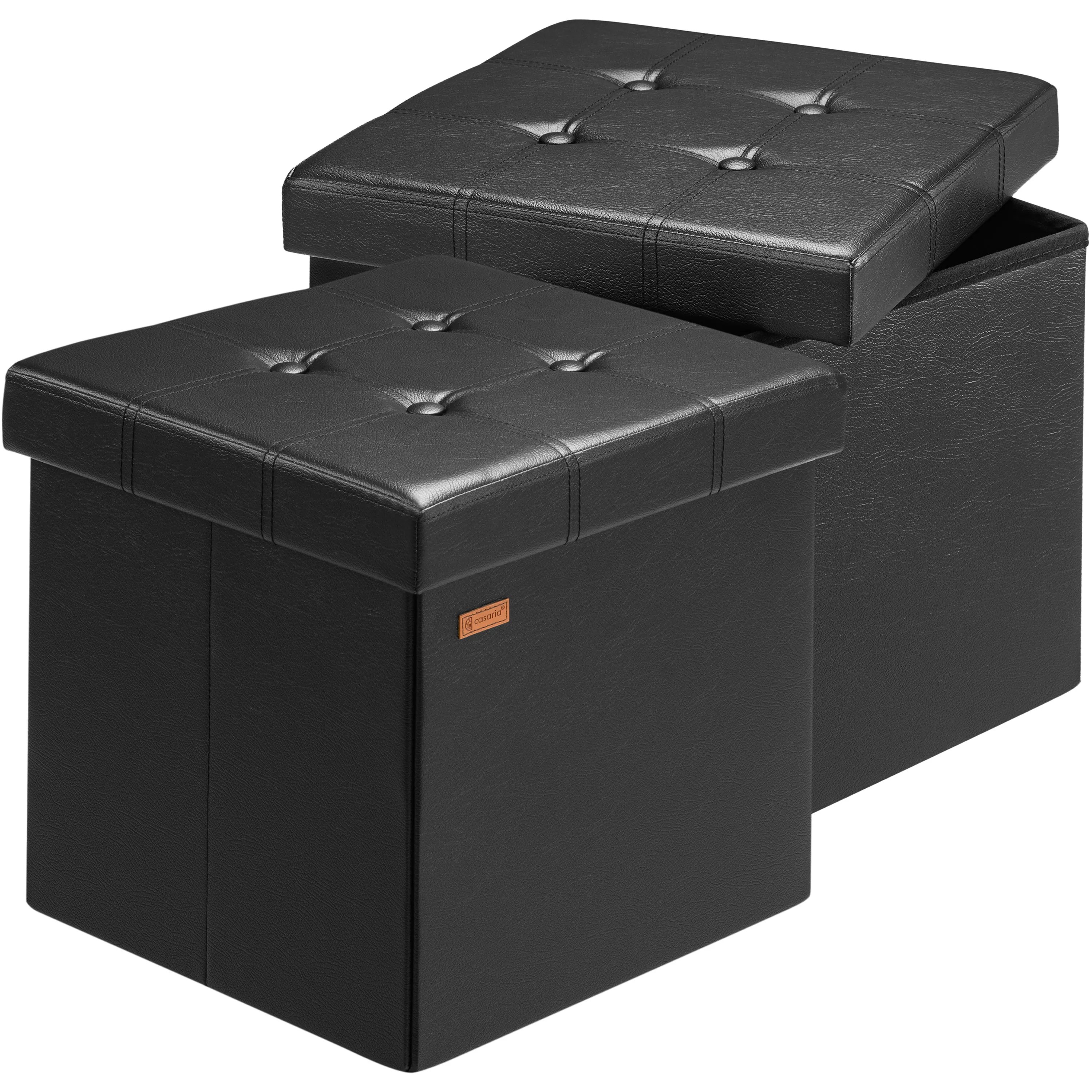 Sitzhocker 2er-Set Schwarz Kunstleder 38x38x38cm faltbar Sitzhocker 2er-Set Schwarz Kunstleder 38x38x38cm faltbar