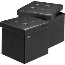 Sitzhocker 2er-Set Schwarz Kunstleder 38x38x38cm faltbar Sitzhocker 2er-Set Schwarz Kunstleder 38x38x38cm faltbar