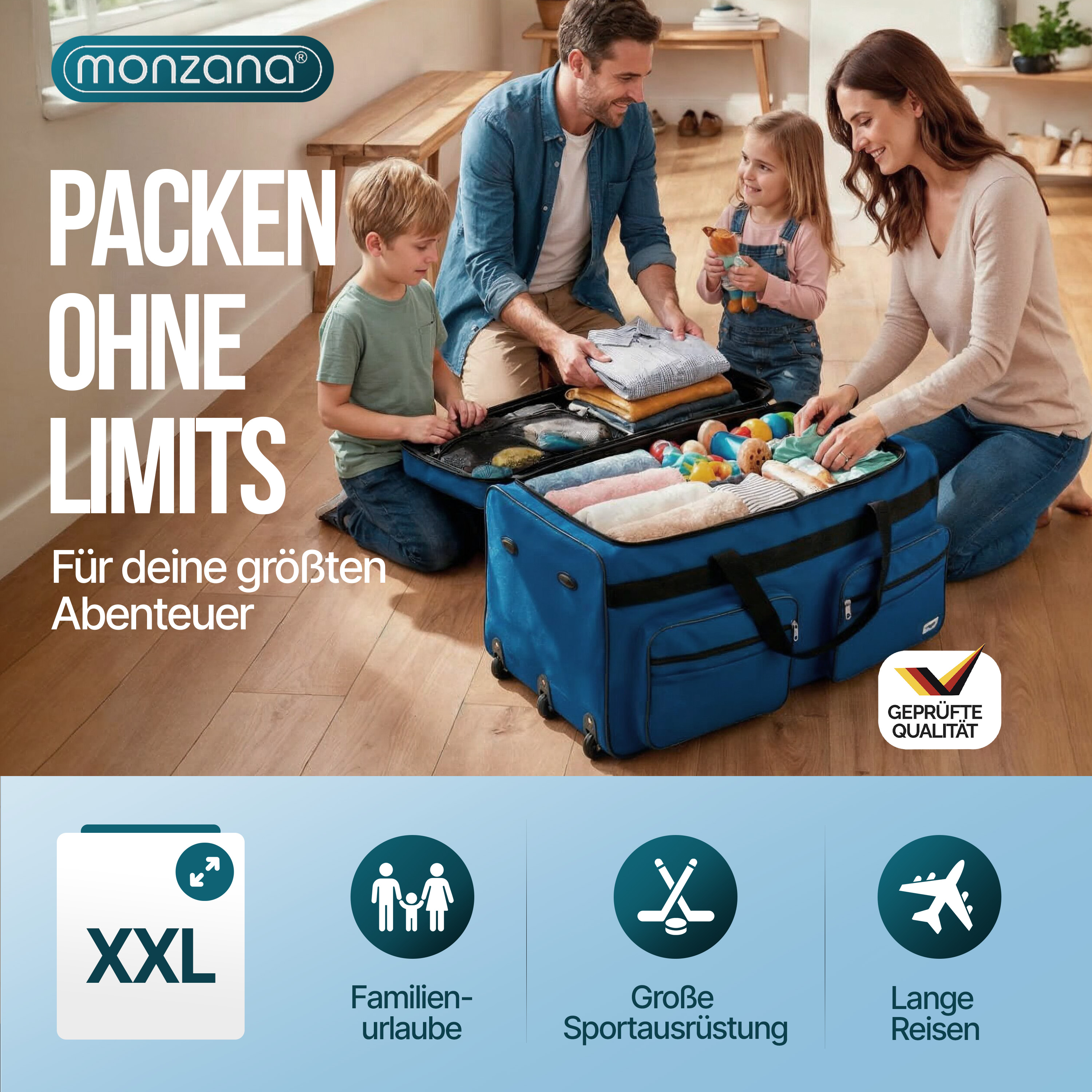 Rollenreisetasche XXL Blau 160L – Bild 2