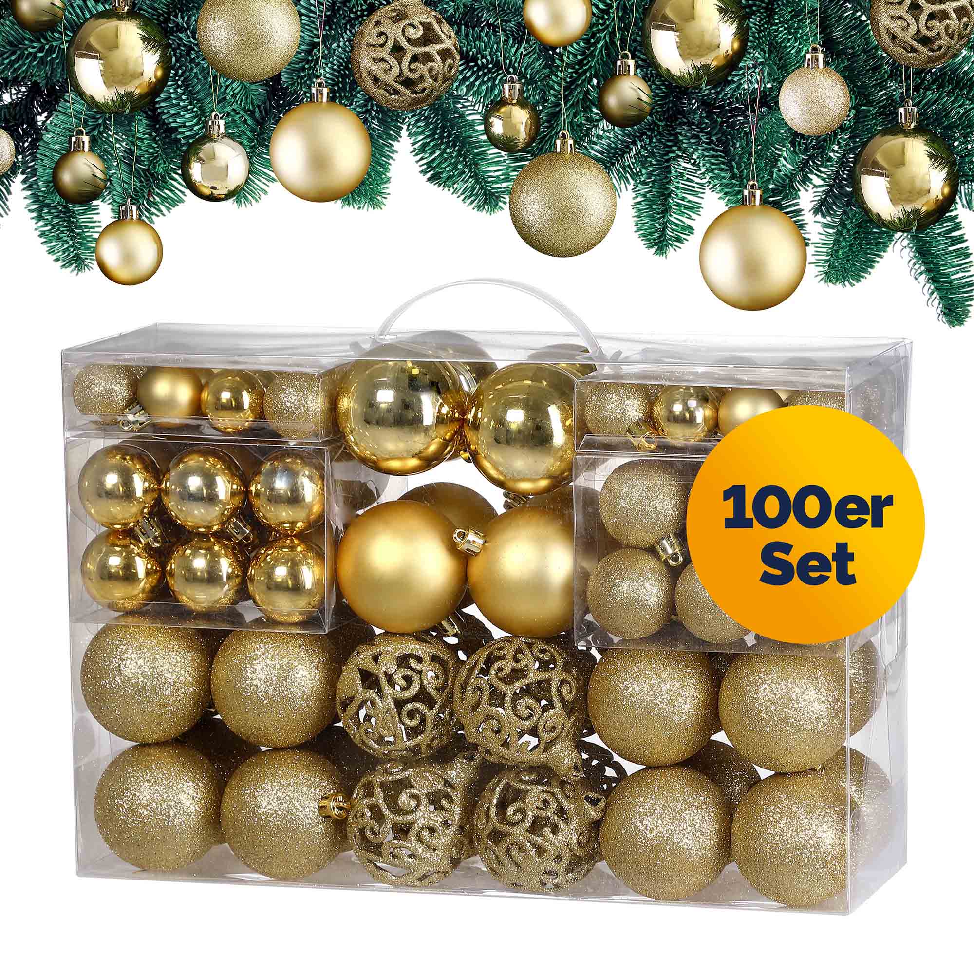 Weihnachtskugeln Gold 100-tlg in matt, glänzend & glitzernd – Bild 2