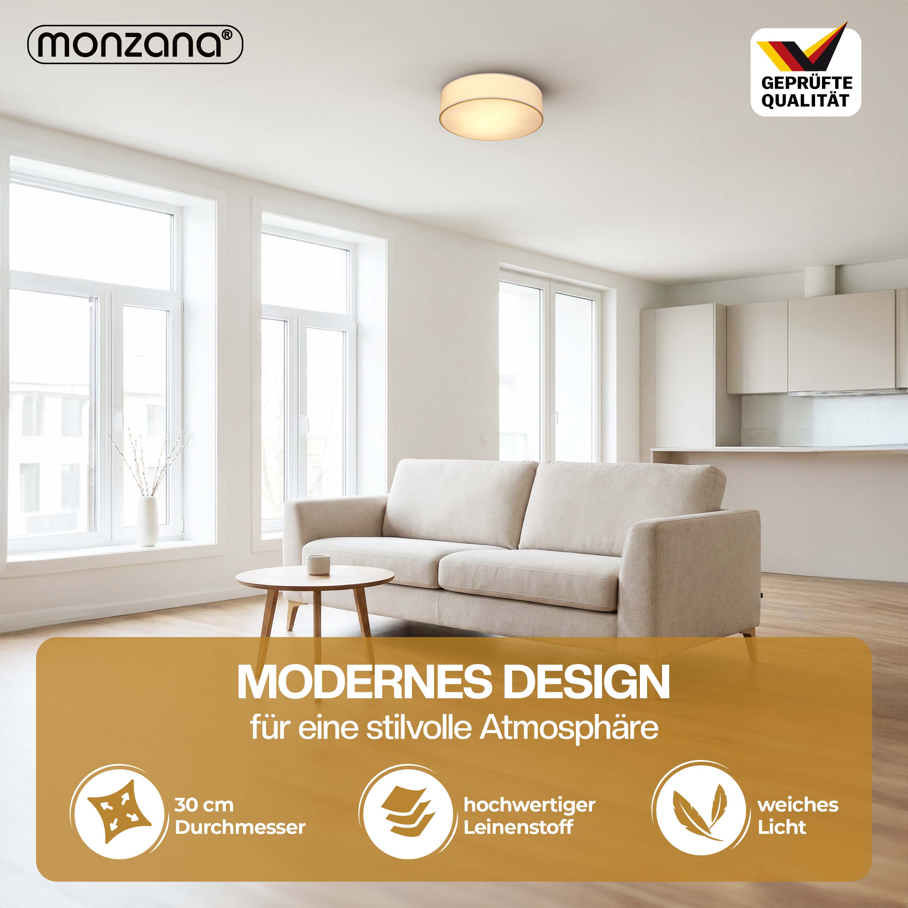 Deckenlampe Weiß Stoff Ø30cm – Bild 2