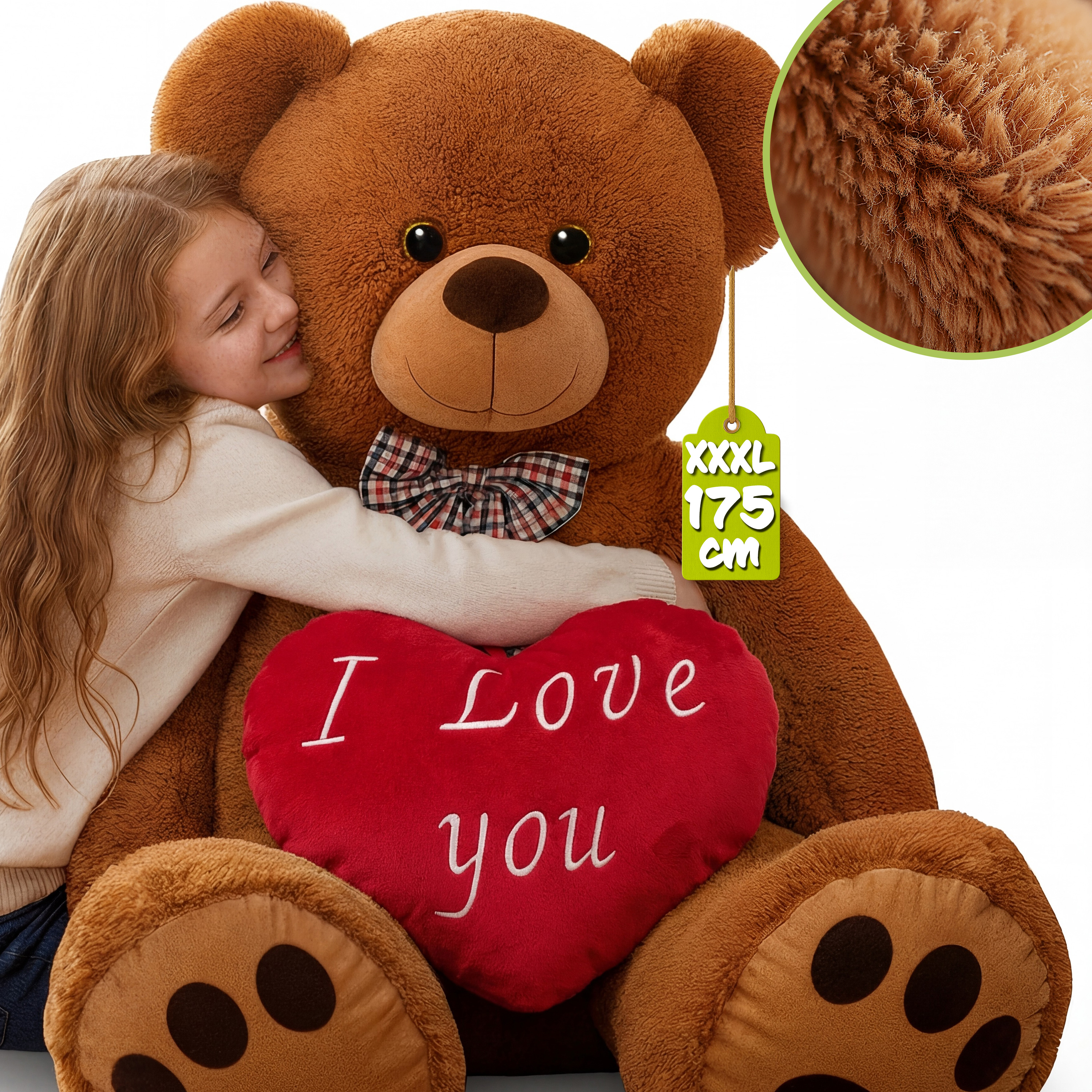 Plüschtier Teddybär Braun 175cm inkl Herzkissen – Bild 2