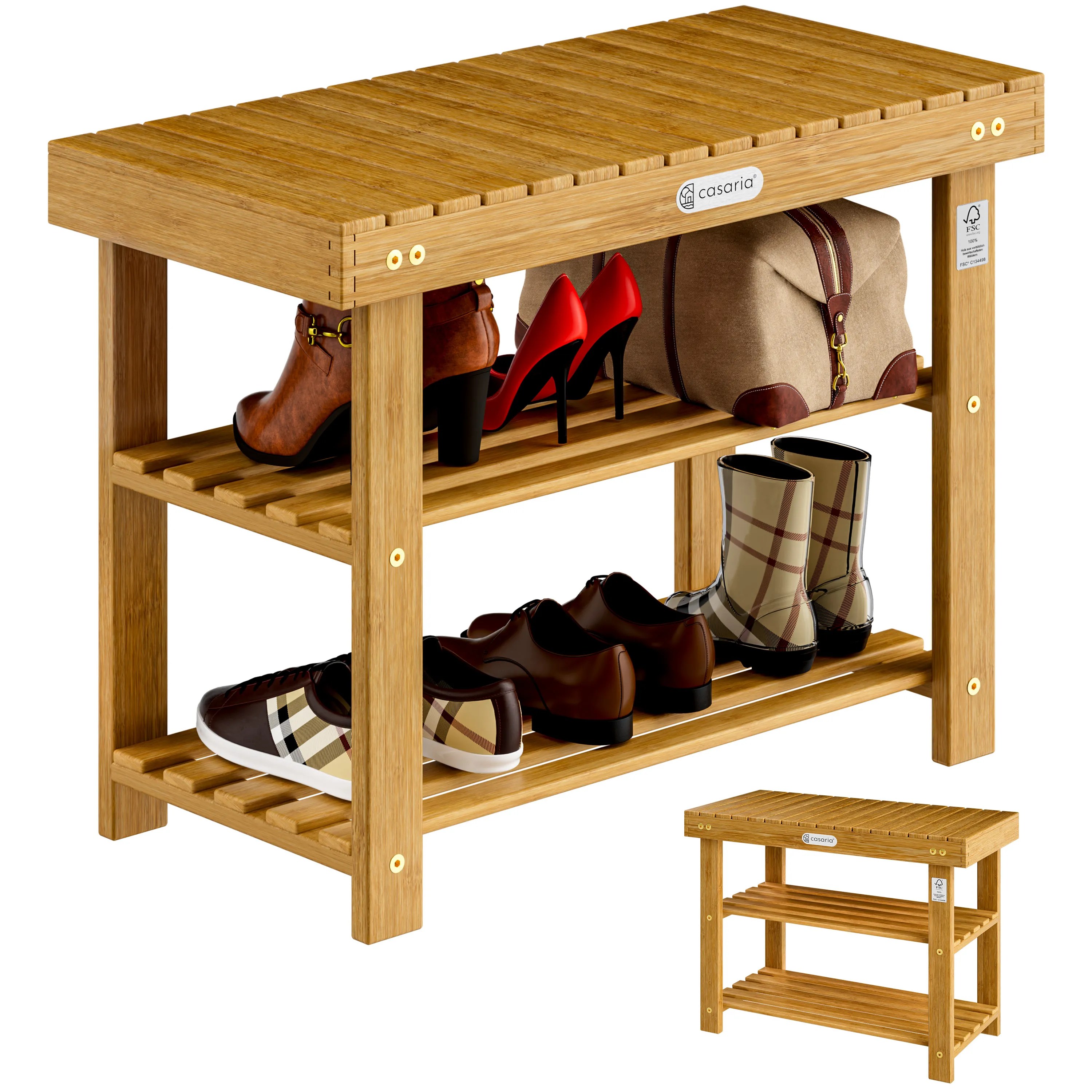 Schuhregal 2in1 Akazienholz FSC®-zertifiziert 70x33x46cm Schuhregal 2in1 Akazienholz FSC®-zertifiziert 70x33x46cm