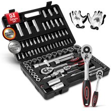 Werkzeugset 94-tlg aus Chrom-Vanadium-Stahl + Handschuhe Werkzeugset 94-tlg aus Chrom-Vanadium-Stahl + Handschuhe
