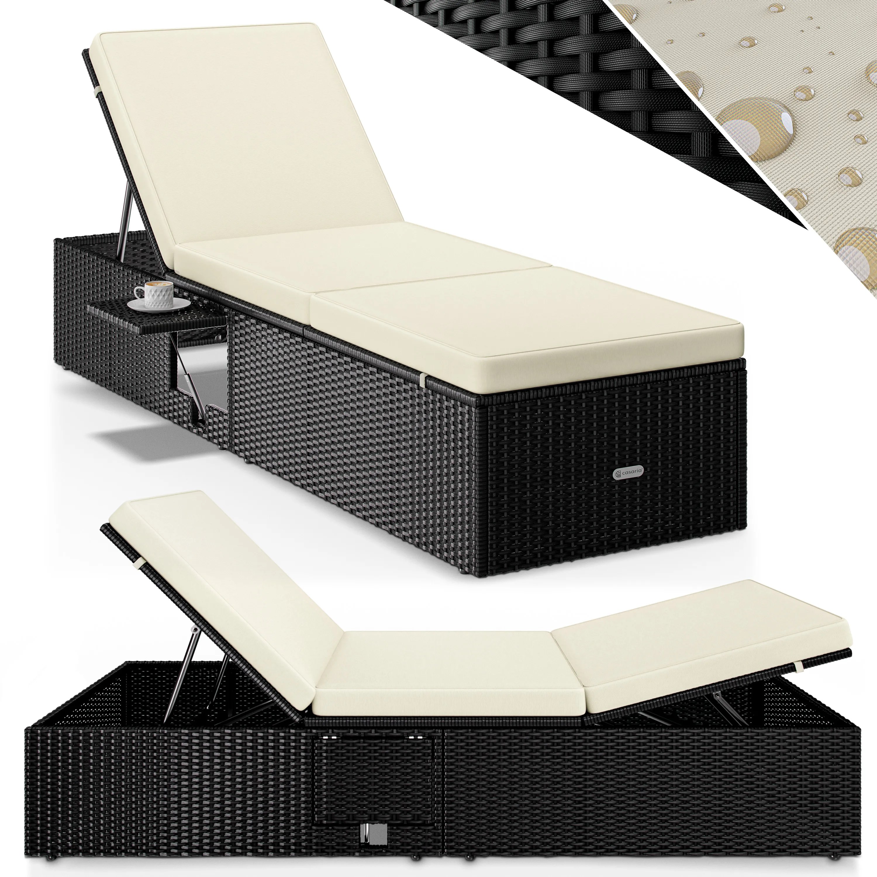 Polyrattan Gartenliege Schwarz/Creme 200x58x33cm Polyrattan Gartenliege Schwarz/Creme 200x58x33cm