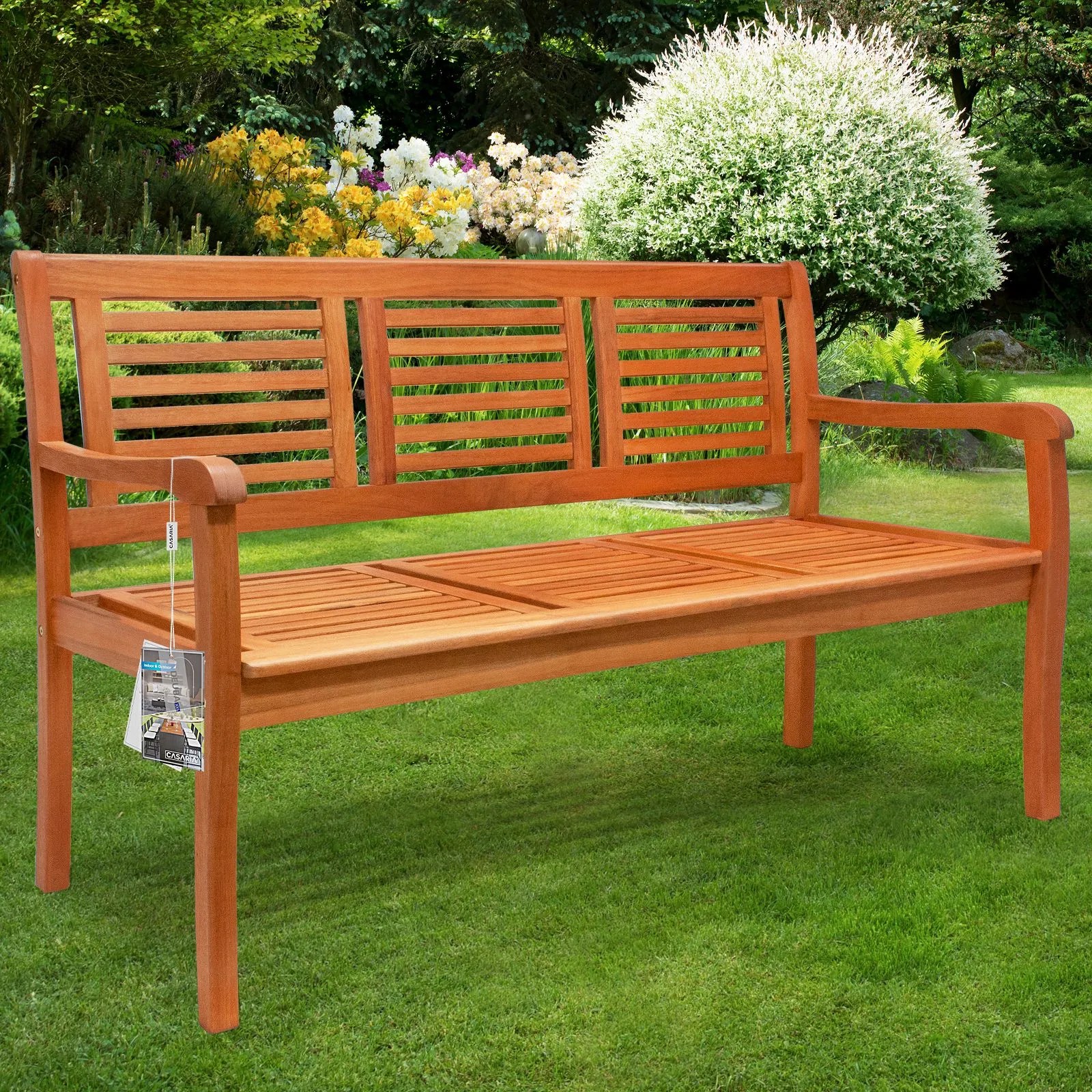 Gartenbank 3-Sitzer Eukalyptus vorgeölt witterungsfest 153x88x57cm Gartenbank 3-Sitzer Eukalyptus vorgeölt witterungsfest 153x88x57cm