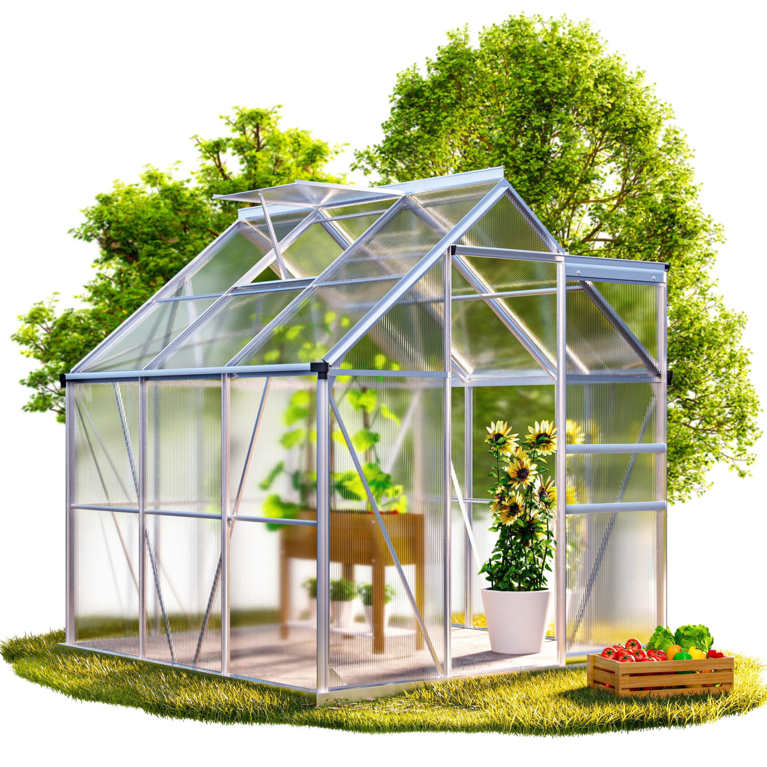 Alu Gewächshaus 190x190x195cm mit Dachfenster Alu Gewächshaus 190x190x195cm mit Dachfenster