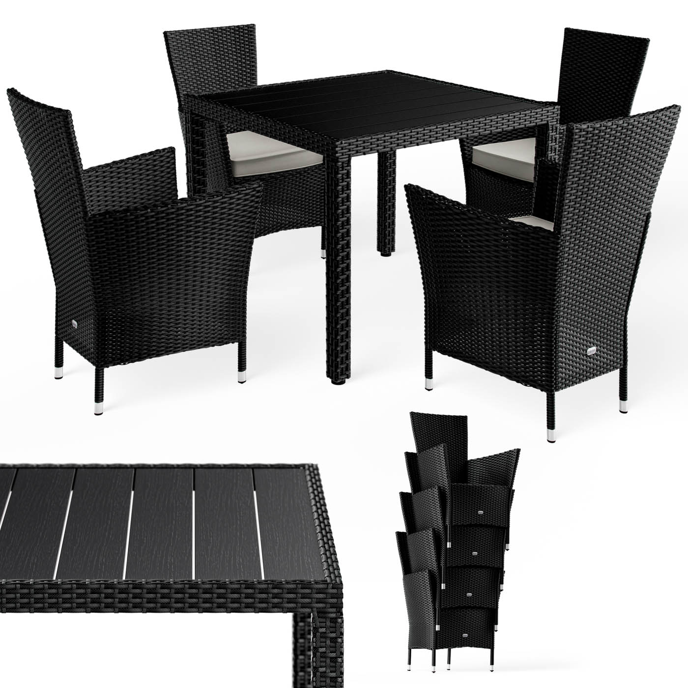 Polyrattan Garten-Sitzgruppe Riga 5-tlg Schwarz – Bild 2