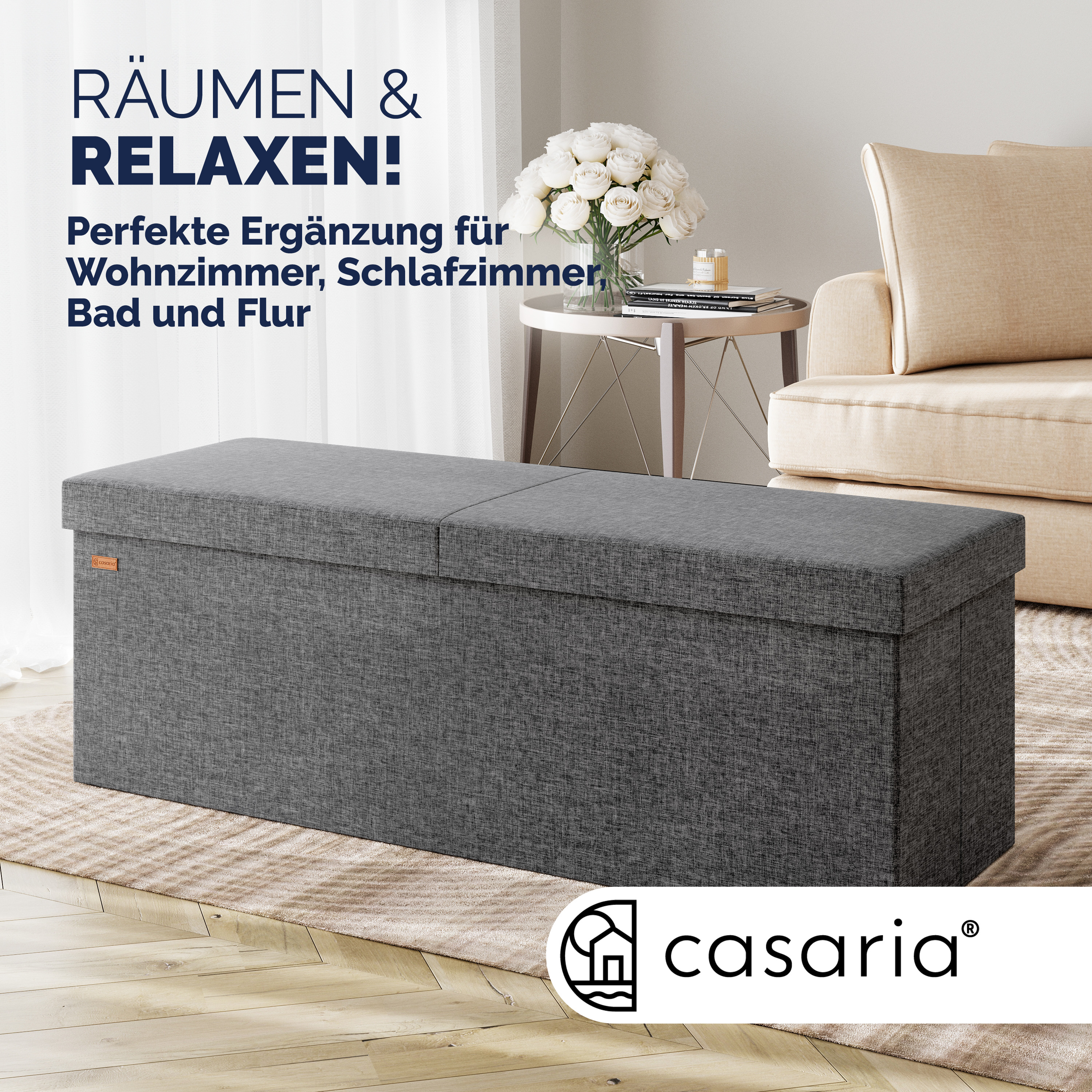 Sitzbank Dunkelgrau 115x38x38cm mit Klappdeckel – Bild 2