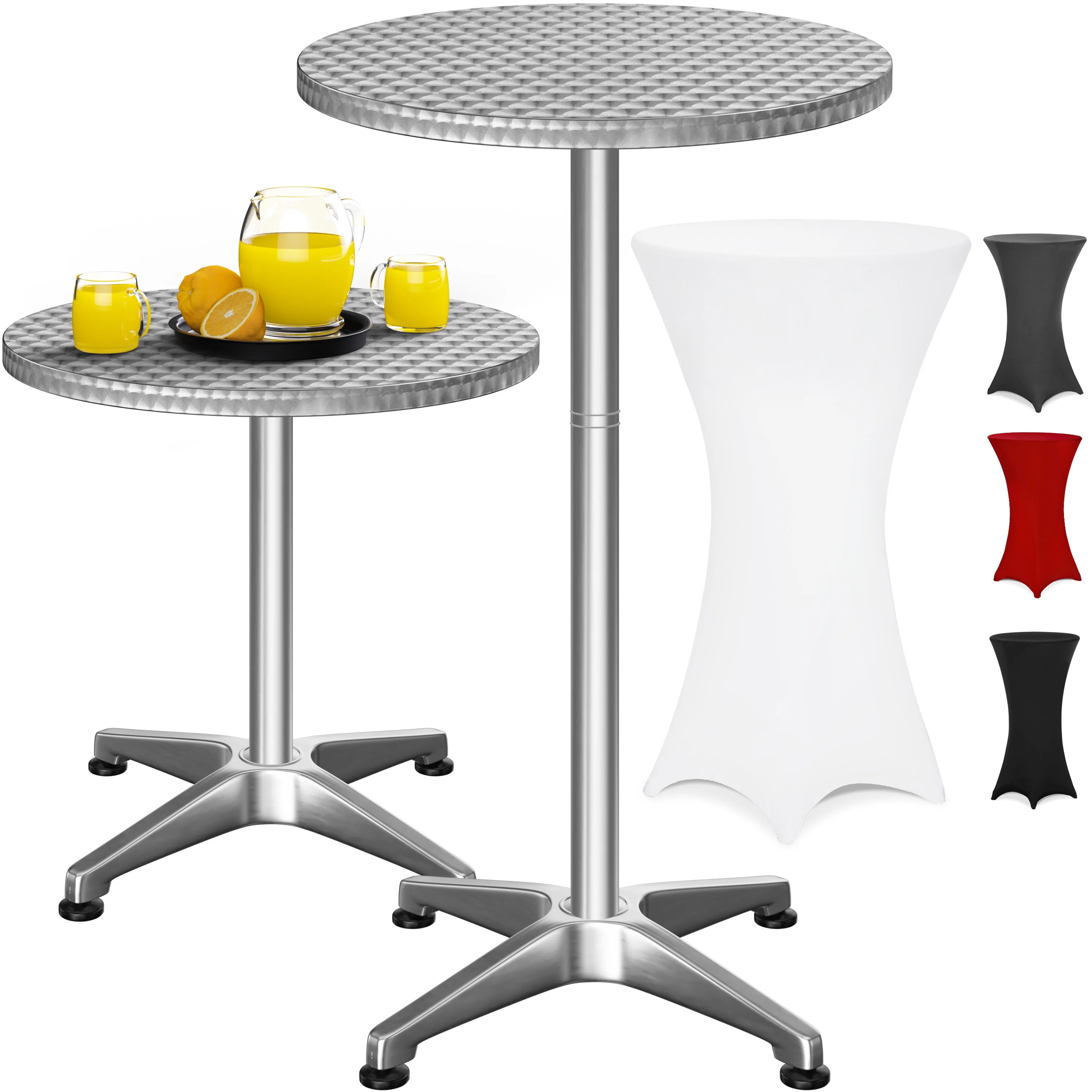 Stehtisch Silber 115x60cm + Stehtischhusse Weiß Ø60cm Stehtisch Silber 115x60cm + Stehtischhusse Weiß Ø60cm