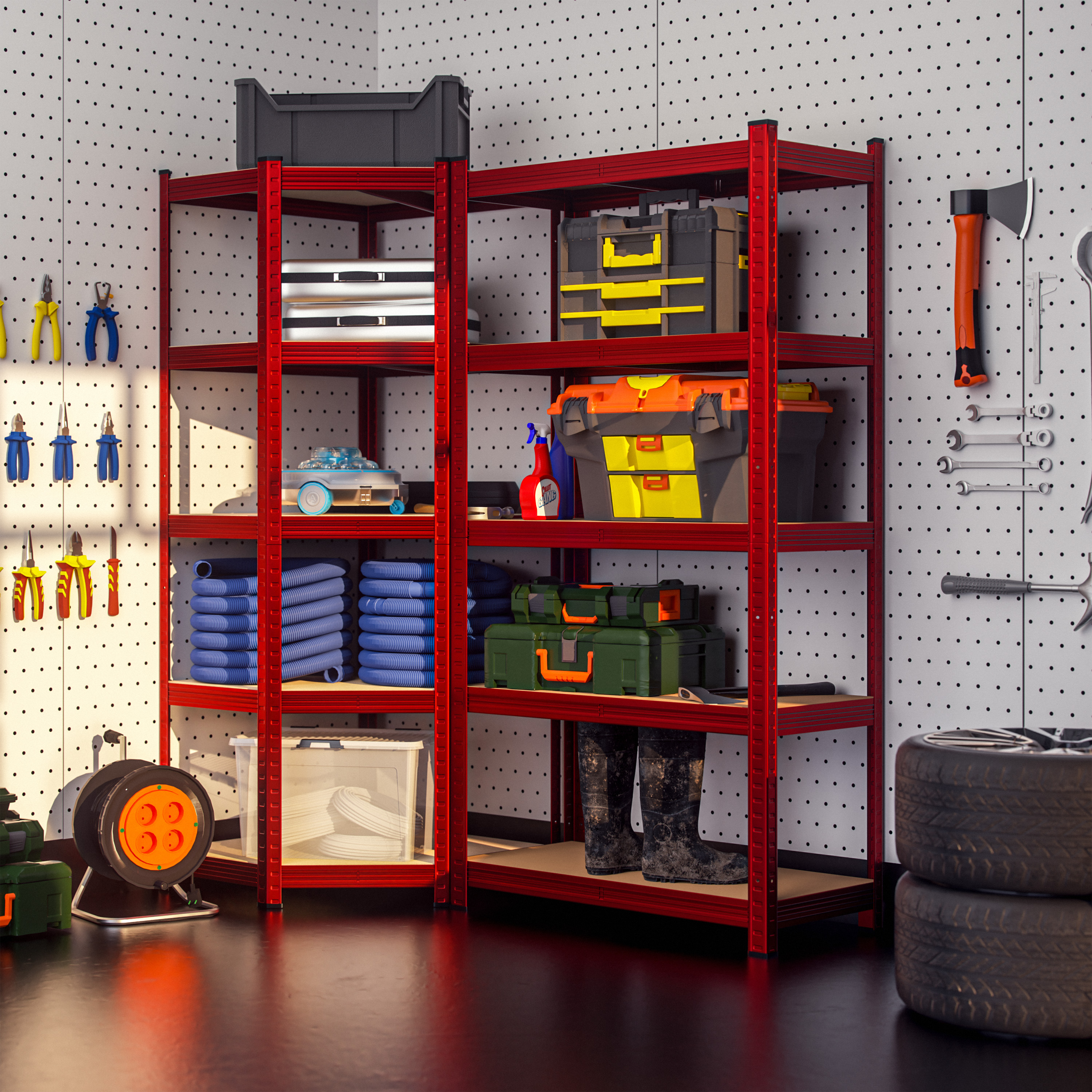 Schwerlasteckregal Rot 180x70x40cm verzinkt 875kg – Bild 2